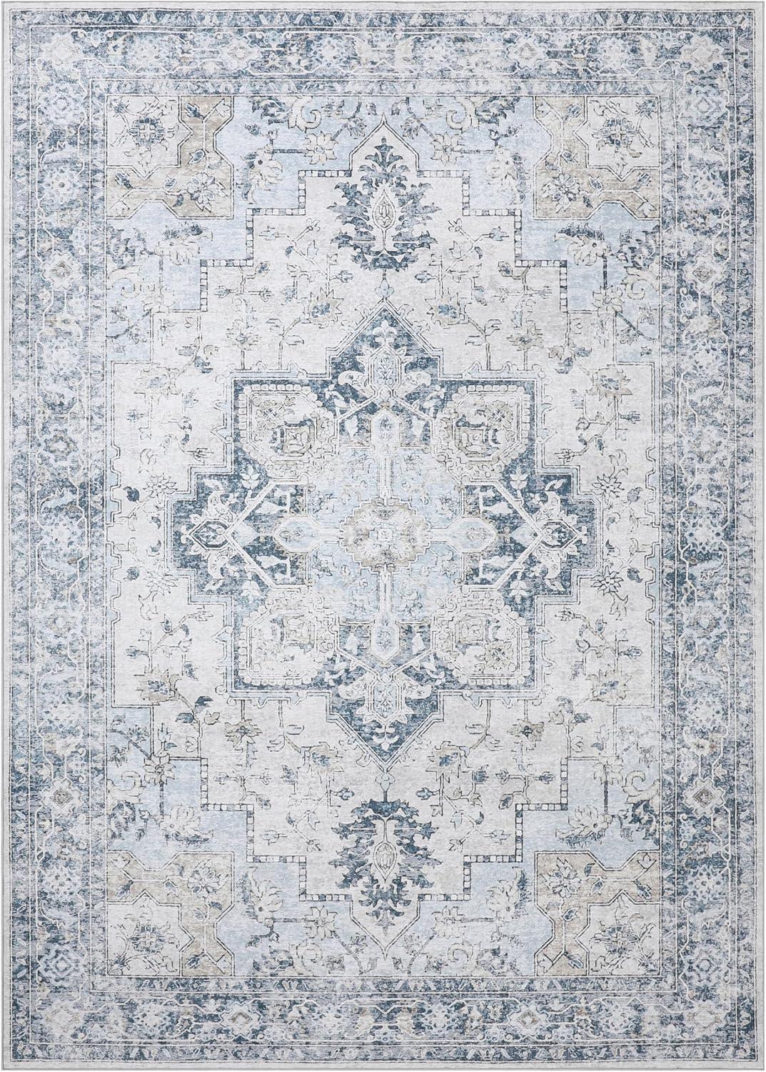 imageGENIMO 9x12 Area Rugs for Living Room Machine Washable Non Slip Rugs Low Pile Lightweight Print Rug for Bedroom Dining Room Home Office Vintage Brick RedBluegold