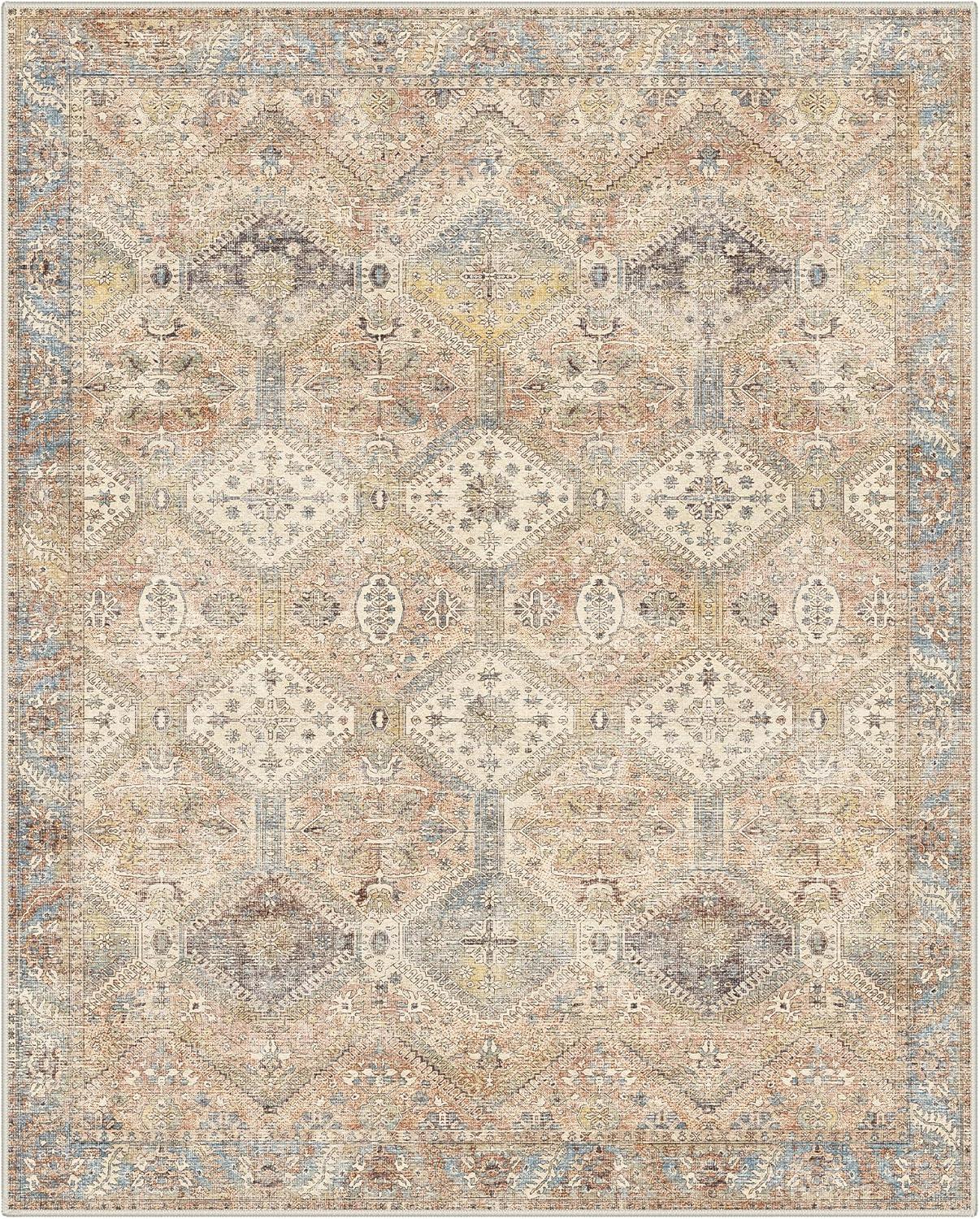 imageGENIMO 9x12 Area Rugs for Living Room Machine Washable Non Slip Rugs Low Pile Lightweight Print Rug for Bedroom Dining Room Home Office Vintage Brick RedWarm Brown