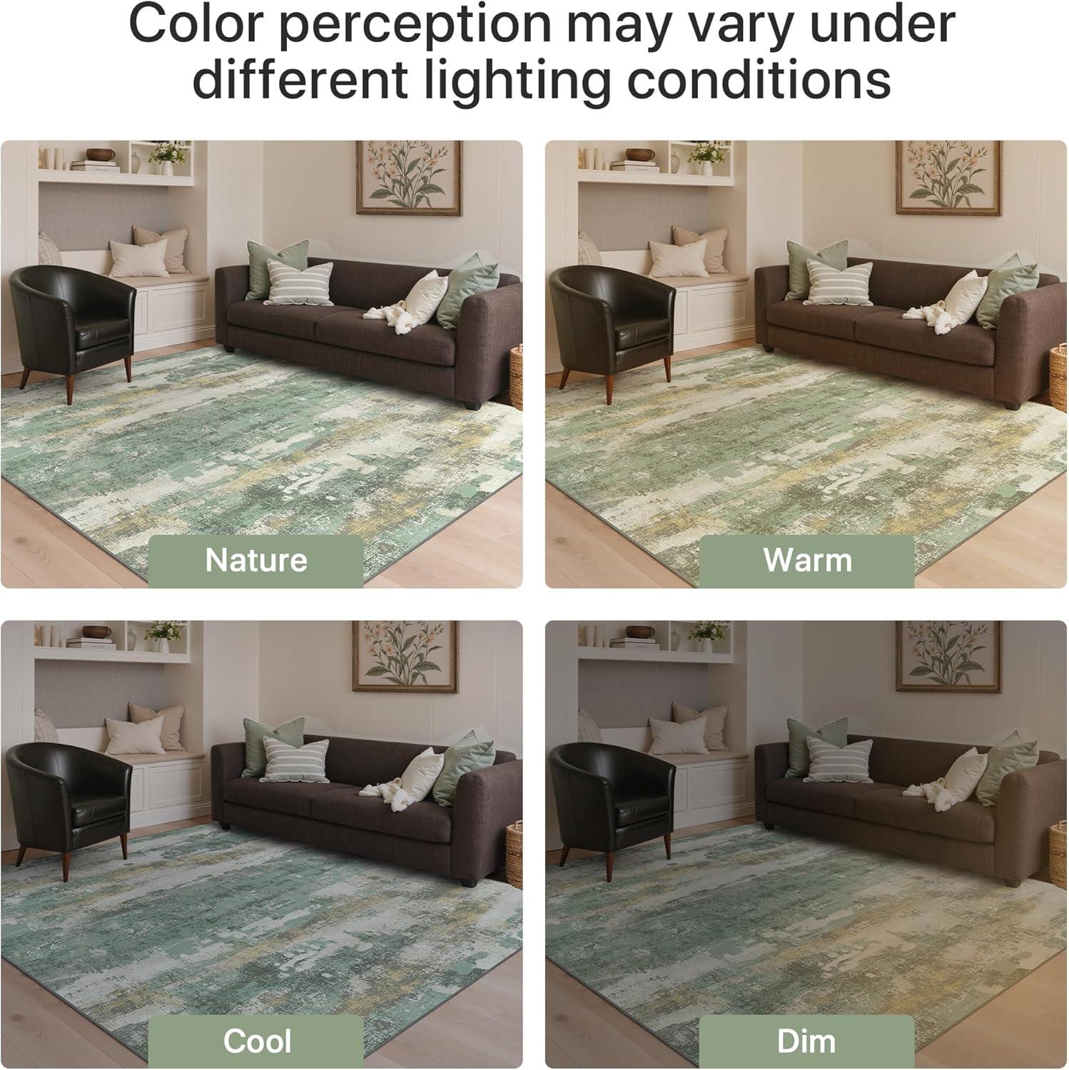 imageGENIMO 9x12 Area Rugs for Living Room Machine Washable Non Slip Rugs Low Pile Lightweight Print Rug for Bedroom Dining Room Home Office Vintage Brick RedGreen Gray