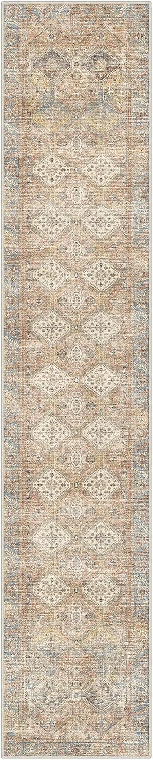 imageGENIMO 9x12 Area Rugs for Living Room Machine Washable Non Slip Rugs Low Pile Lightweight Print Rug for Bedroom Dining Room Home Office Vintage Brick RedWarm Brown