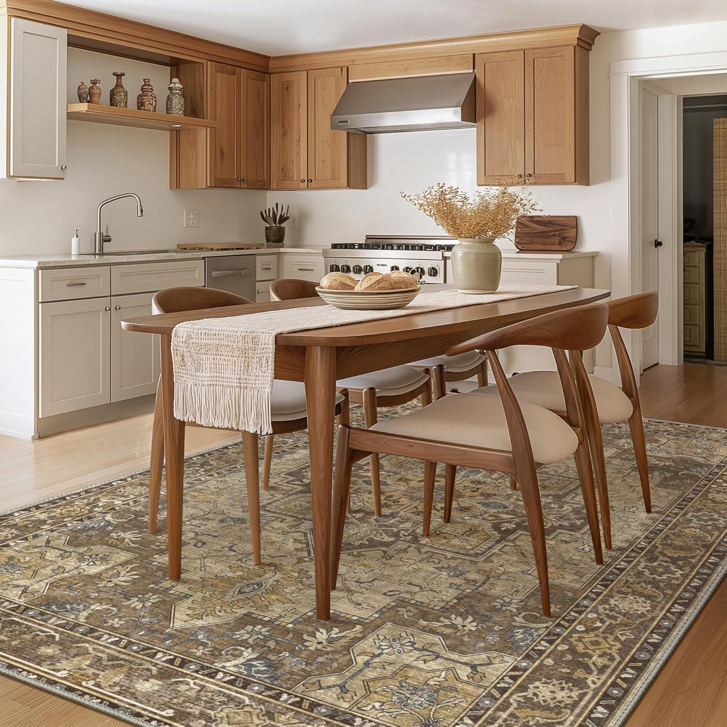 imageGENIMO 9x12 Area Rugs for Living Room Machine Washable Non Slip Rugs Low Pile Lightweight Print Rug for Bedroom Dining Room Home Office Vintage Brick RedRustic Brown
