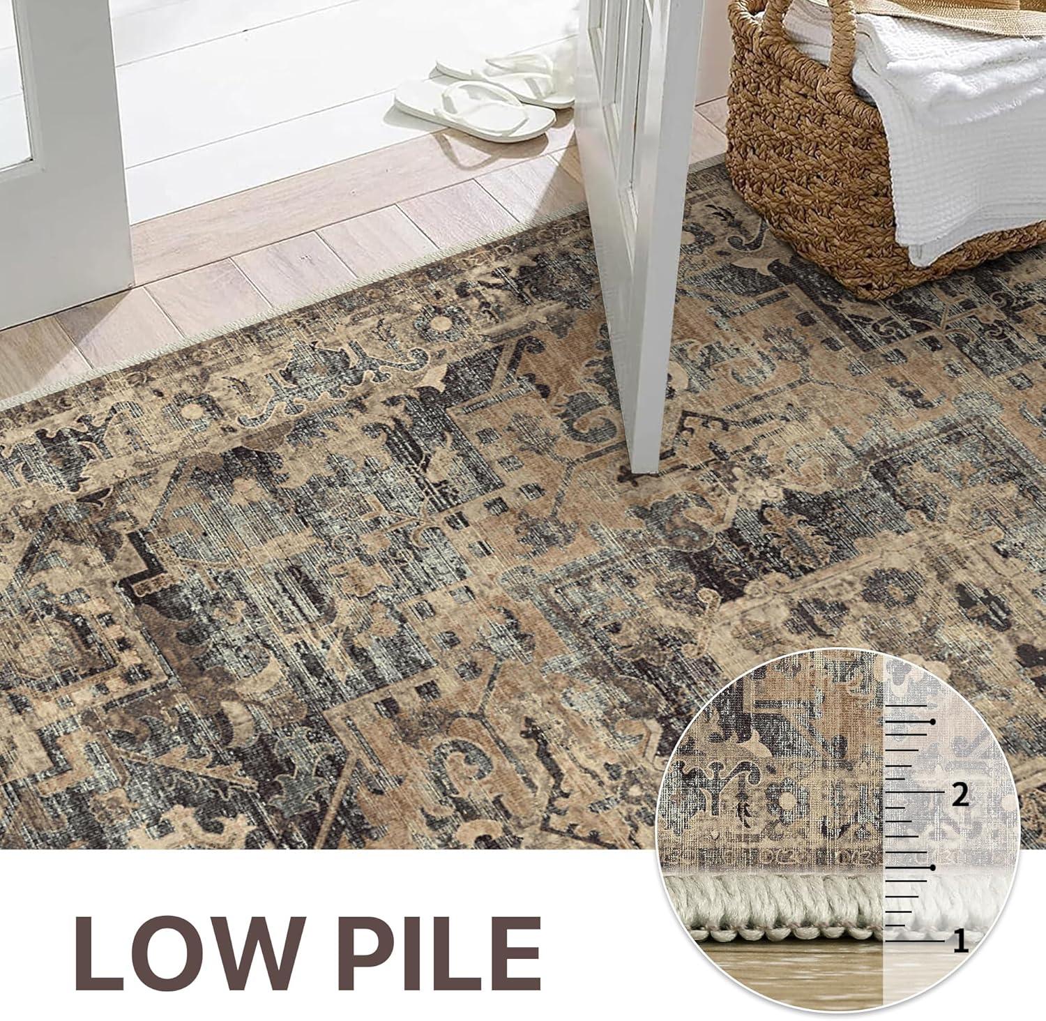 imageGENIMO 9x12 Area Rugs for Living Room Machine Washable Non Slip Rugs Low Pile Lightweight Print Rug for Bedroom Dining Room Home Office Vintage Brick RedTawny Sage