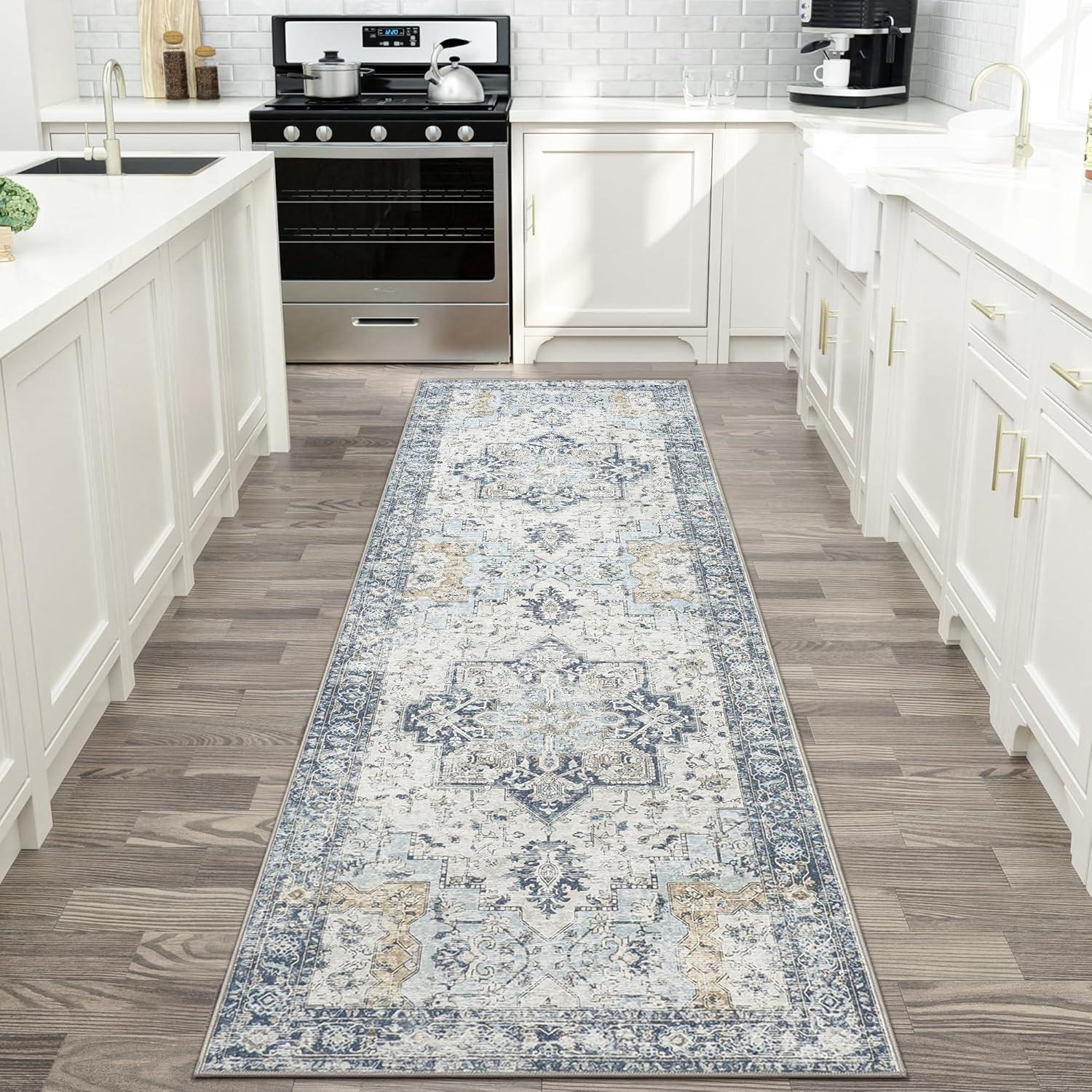 imageGENIMO 9x12 Area Rugs for Living Room Machine Washable Non Slip Rugs Low Pile Lightweight Print Rug for Bedroom Dining Room Home Office Vintage Brick RedBluegold