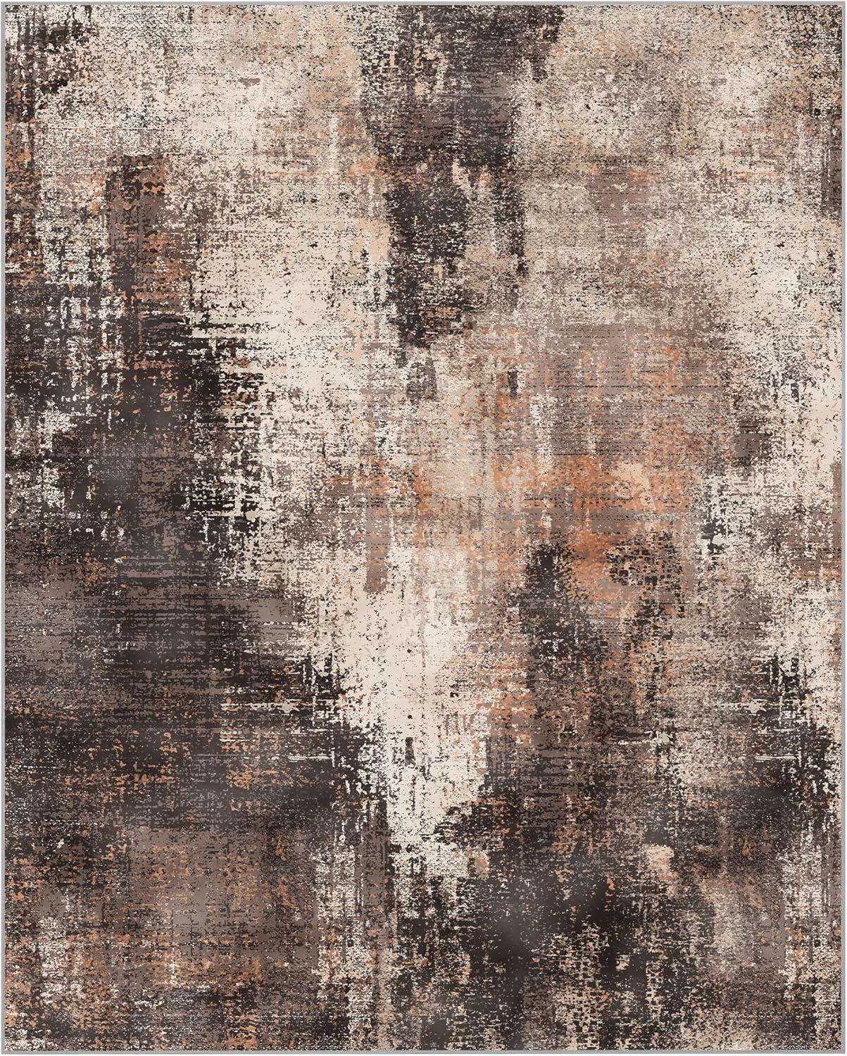 imageGENIMO 9x12 Area Rugs for Living Room Machine Washable Non Slip Rugs Low Pile Lightweight Print Rug for Bedroom Dining Room Home Office Vintage Brick RedBrown Orange