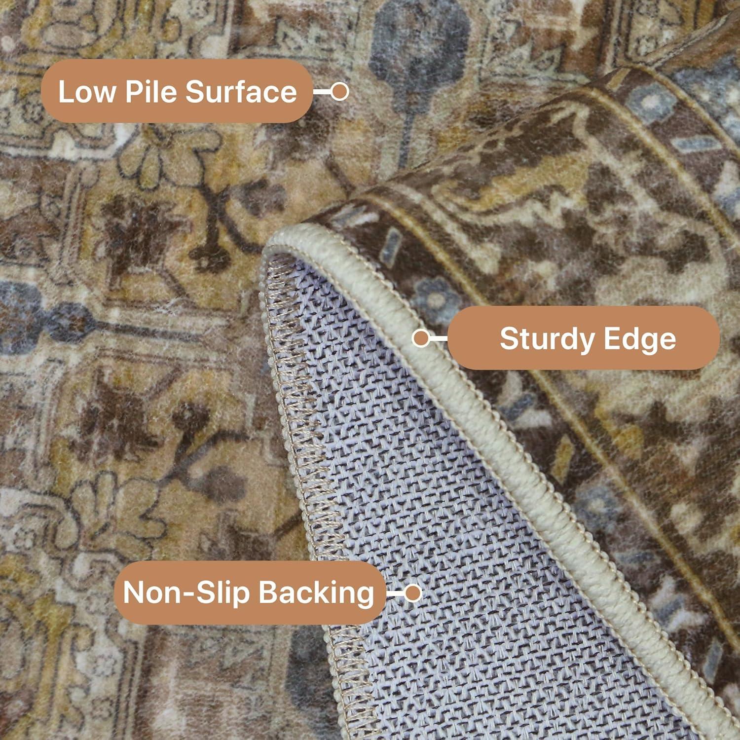 imageGENIMO 9x12 Area Rugs for Living Room Machine Washable Non Slip Rugs Low Pile Lightweight Print Rug for Bedroom Dining Room Home Office Vintage Brick RedRustic Brown