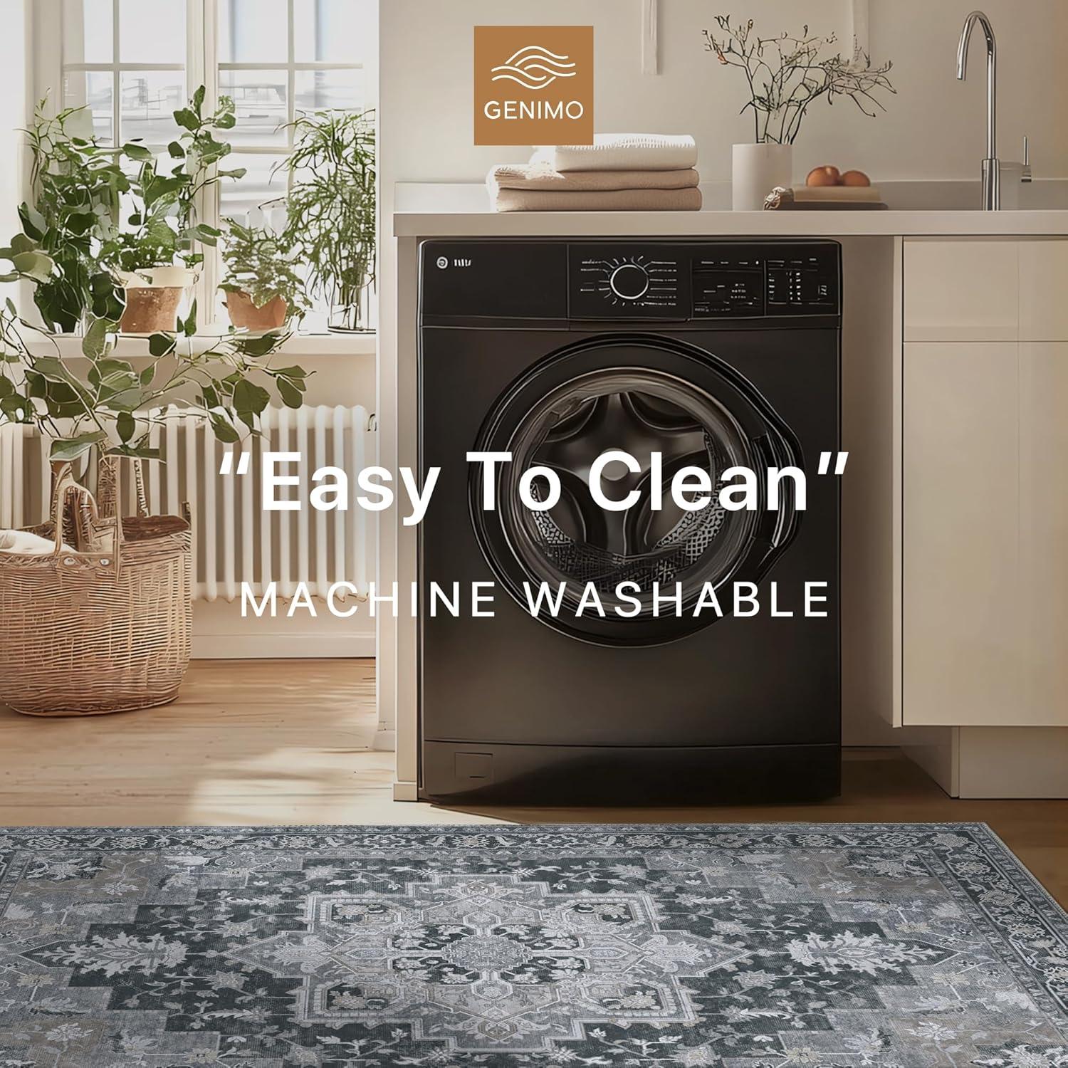 imageGENIMO 9x12 Area Rugs for Living Room Machine Washable Non Slip Rugs Low Pile Lightweight Print Rug for Bedroom Dining Room Home Office Vintage Brick RedDark Gray