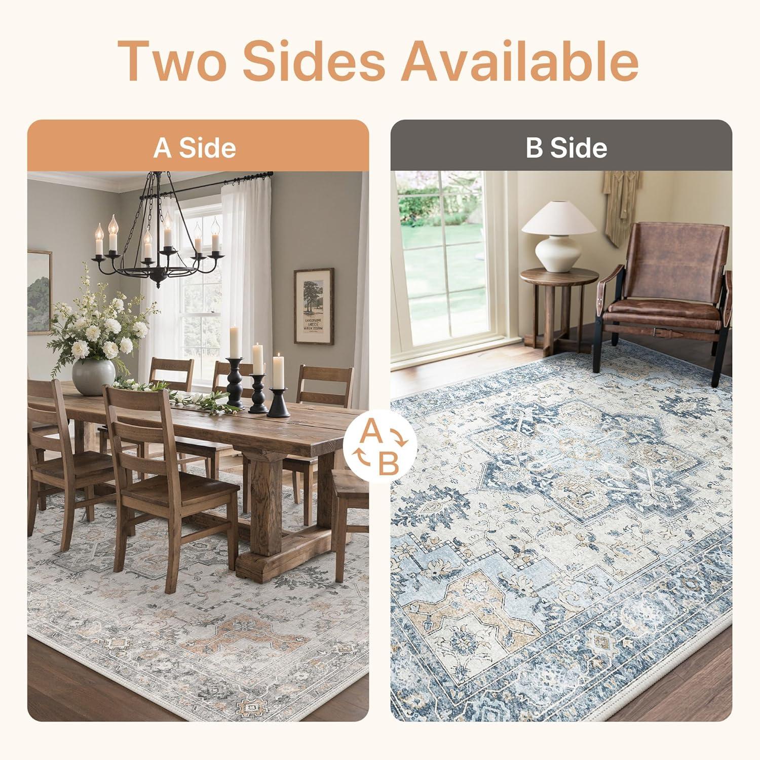 imageGENIMO 9x12 Area Rugs for Living Room Machine Washable Non Slip Rugs Low Pile Lightweight Print Rug for Bedroom Dining Room Home Office Vintage Brick RedTaupeblue