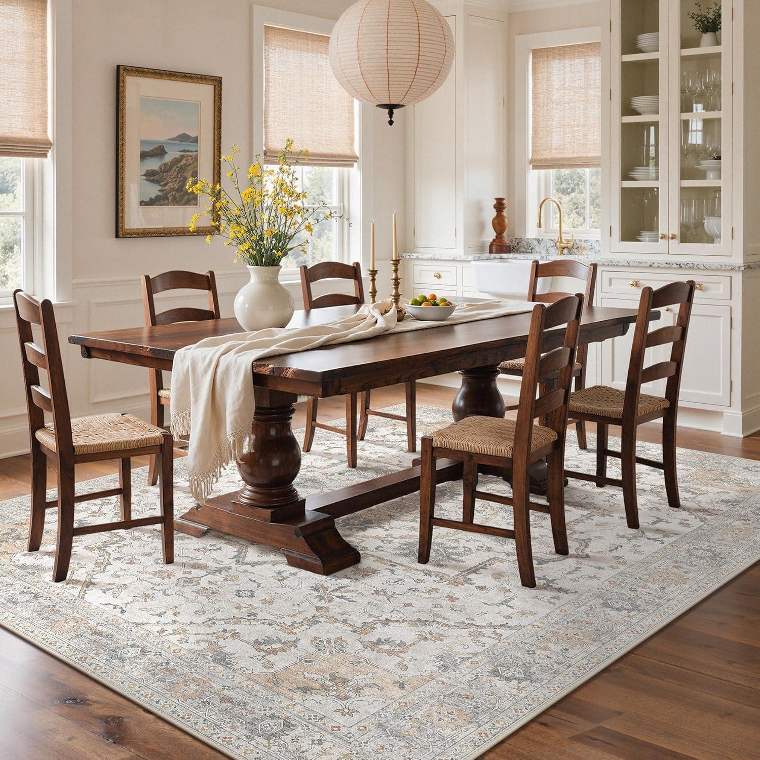 imageGENIMO 9x12 Area Rugs for Living Room Machine Washable Non Slip Rugs Low Pile Lightweight Print Rug for Bedroom Dining Room Home Office Vintage Brick RedGray Brown
