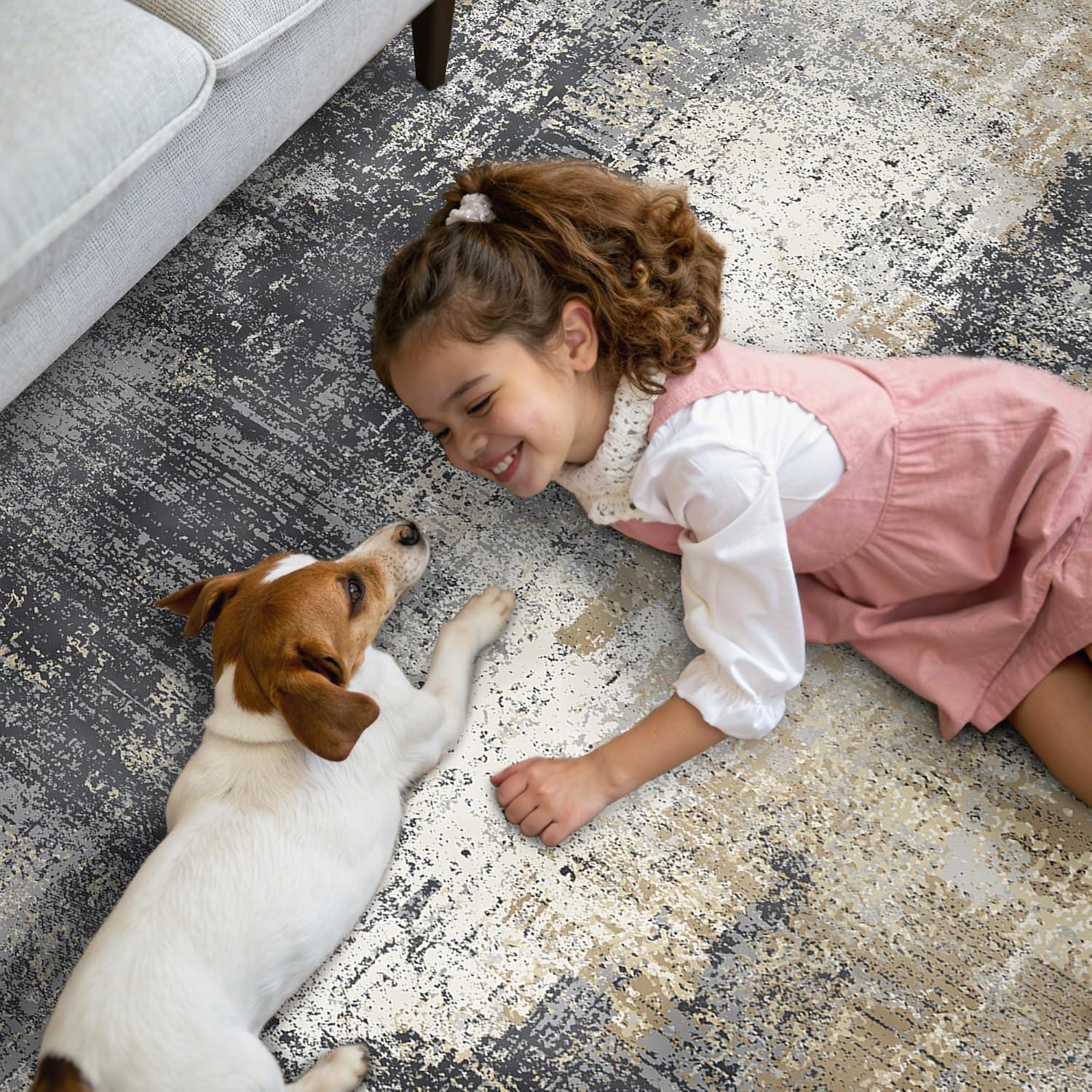 imageGENIMO 9x12 Area Rugs for Living Room Machine Washable Non Slip Rugs Low Pile Lightweight Print Rug for Bedroom Dining Room Home Office Vintage Brick RedWashed Livid
