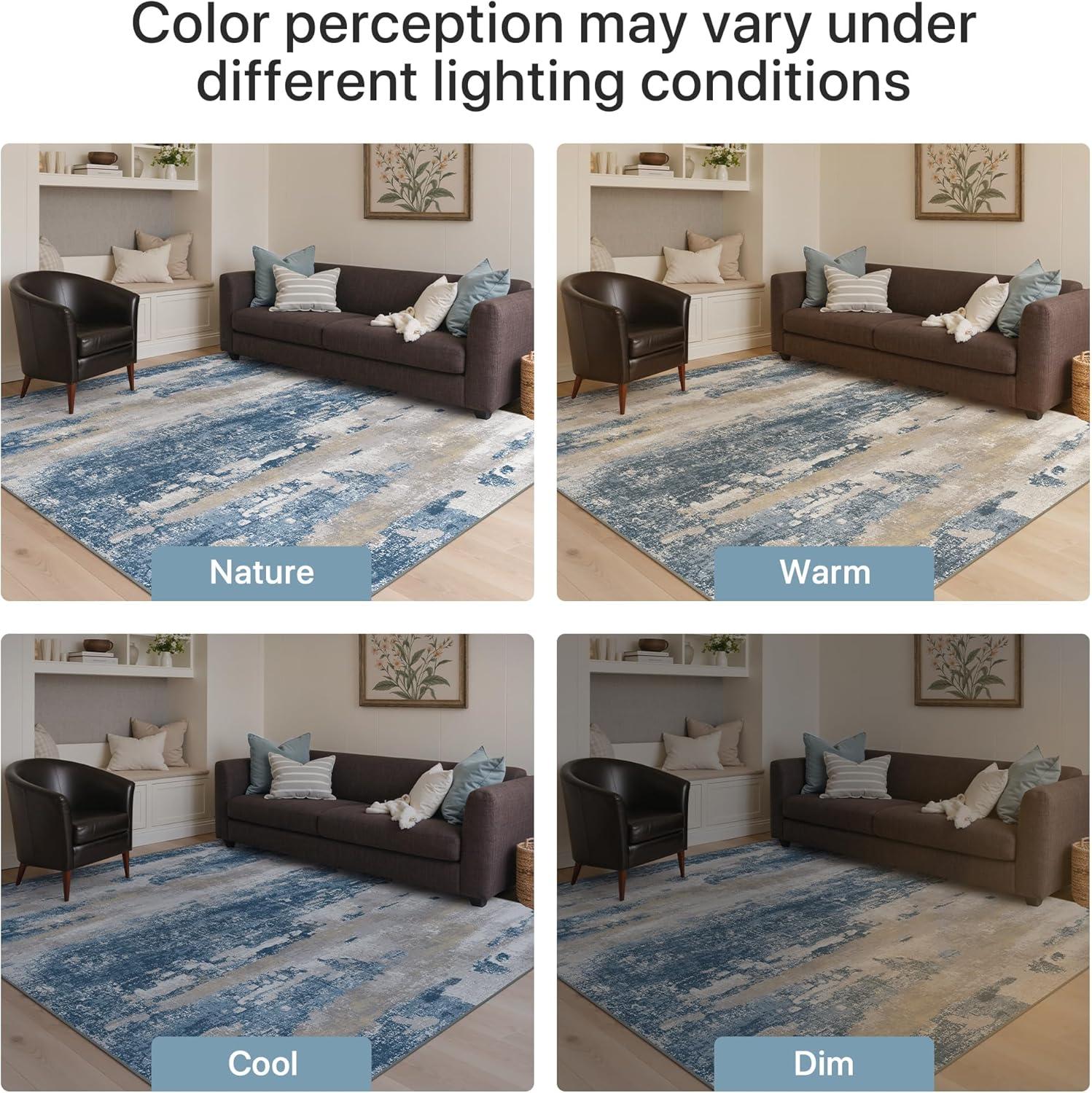imageGENIMO 9x12 Area Rugs for Living Room Machine Washable Non Slip Rugs Low Pile Lightweight Print Rug for Bedroom Dining Room Home Office Vintage Brick RedBlue Cream