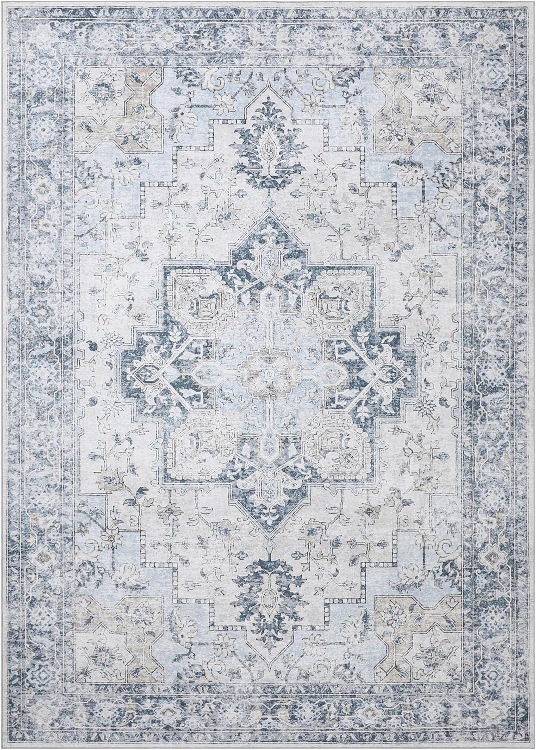 imageGENIMO 9x12 Area Rugs for Living Room Machine Washable Non Slip Rugs Low Pile Lightweight Print Rug for Bedroom Dining Room Home Office Vintage Brick RedBluegold