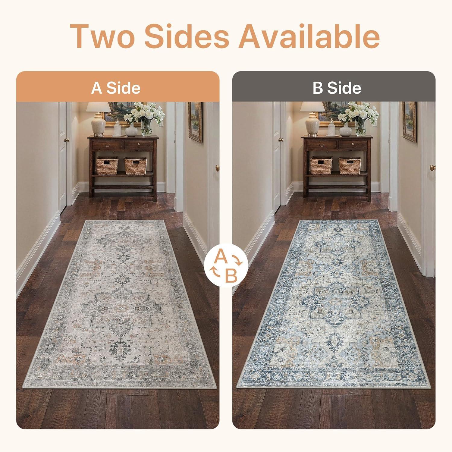 imageGENIMO 9x12 Area Rugs for Living Room Machine Washable Non Slip Rugs Low Pile Lightweight Print Rug for Bedroom Dining Room Home Office Vintage Brick RedTaupeblue