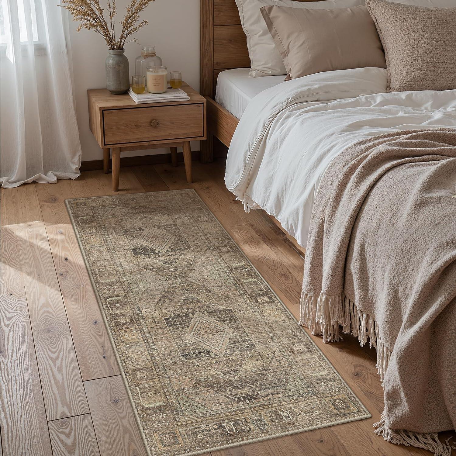 imageGENIMO 9x12 Area Rugs for Living Room Machine Washable Non Slip Rugs Low Pile Lightweight Print Rug for Bedroom Dining Room Home Office Vintage Brick RedChestnut Brown