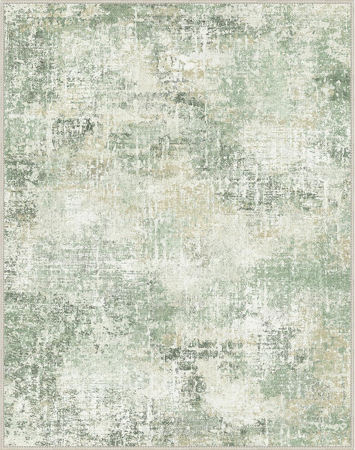 imageGENIMO 9x12 Area Rugs for Living Room Machine Washable Non Slip Rugs Low Pile Lightweight Print Rug for Bedroom Dining Room Home Office Vintage Brick RedIce Cream Green
