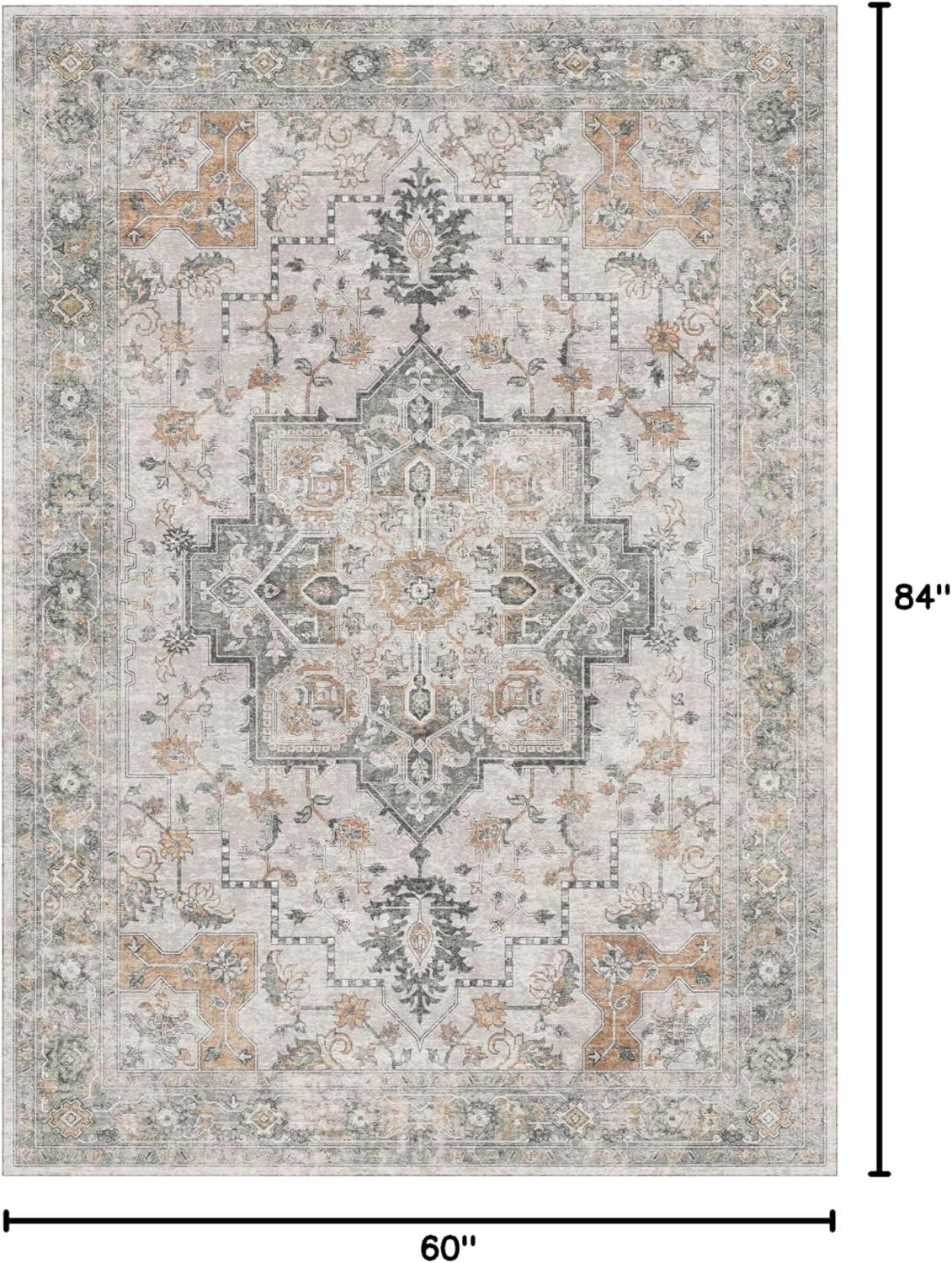 imageGENIMO 9x12 Area Rugs for Living Room Machine Washable Non Slip Rugs Low Pile Lightweight Print Rug for Bedroom Dining Room Home Office Vintage Brick RedTaupe