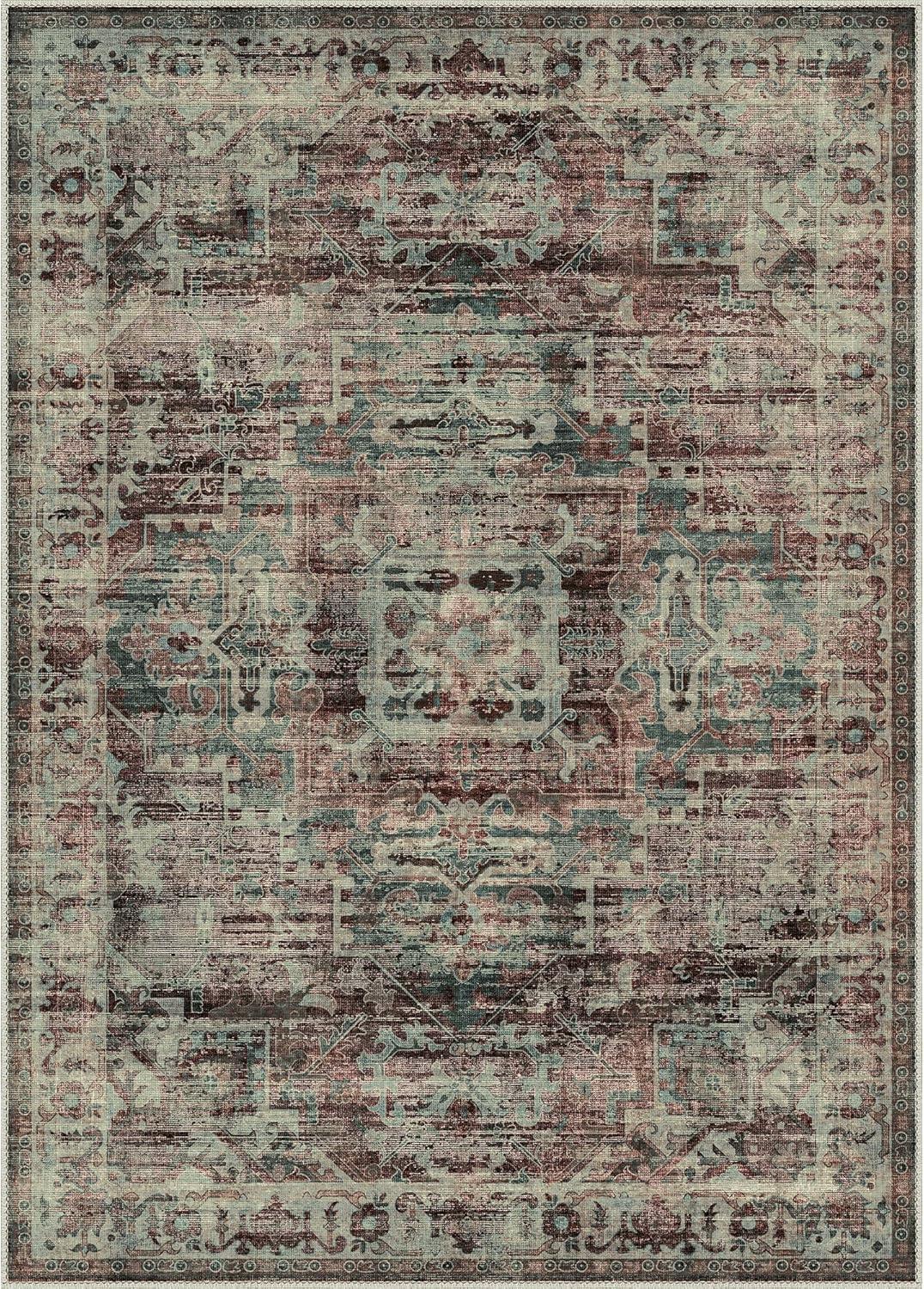 imageGENIMO 9x12 Area Rugs for Living Room Machine Washable Non Slip Rugs Low Pile Lightweight Print Rug for Bedroom Dining Room Home Office Vintage Brick RedDark Scarlet