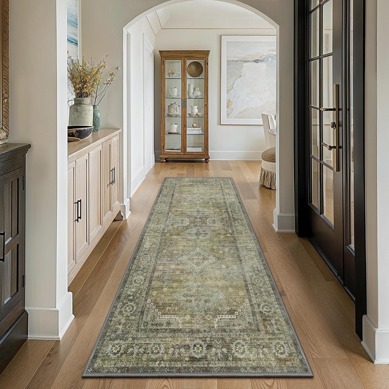 imageGENIMO 9x12 Area Rugs for Living Room Machine Washable Non Slip Rugs Low Pile Lightweight Print Rug for Bedroom Dining Room Home Office Vintage Brick RedDistressed Sage