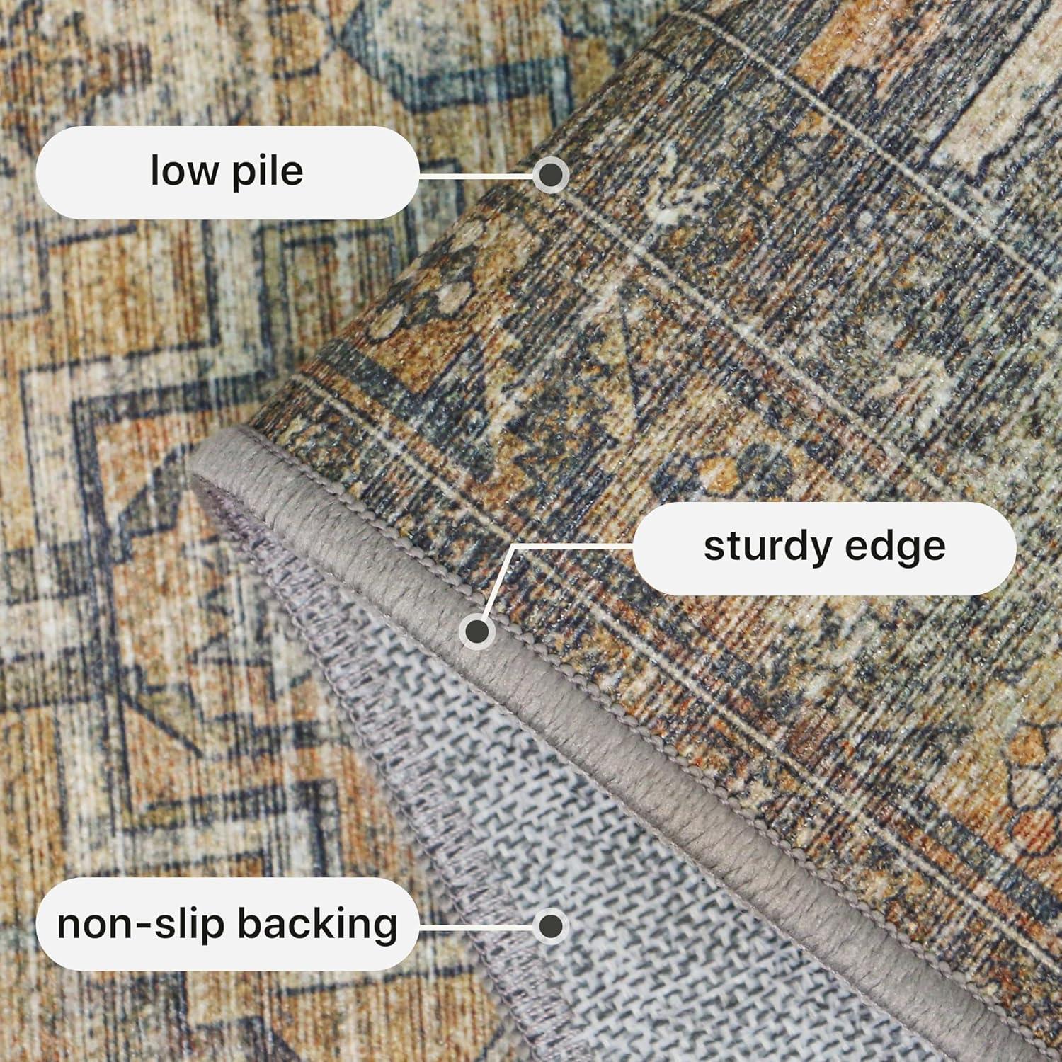 imageGENIMO 9x12 Area Rugs for Living Room Machine Washable Non Slip Rugs Low Pile Lightweight Print Rug for Bedroom Dining Room Home Office Vintage Brick RedWarm Taupe