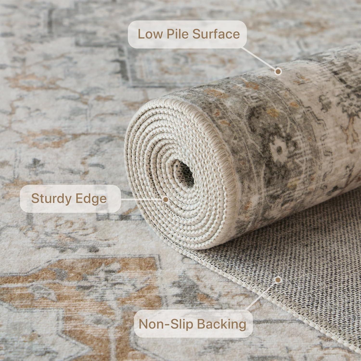 imageGENIMO 9x12 Area Rugs for Living Room Machine Washable Non Slip Rugs Low Pile Lightweight Print Rug for Bedroom Dining Room Home Office Vintage Brick RedTaupe