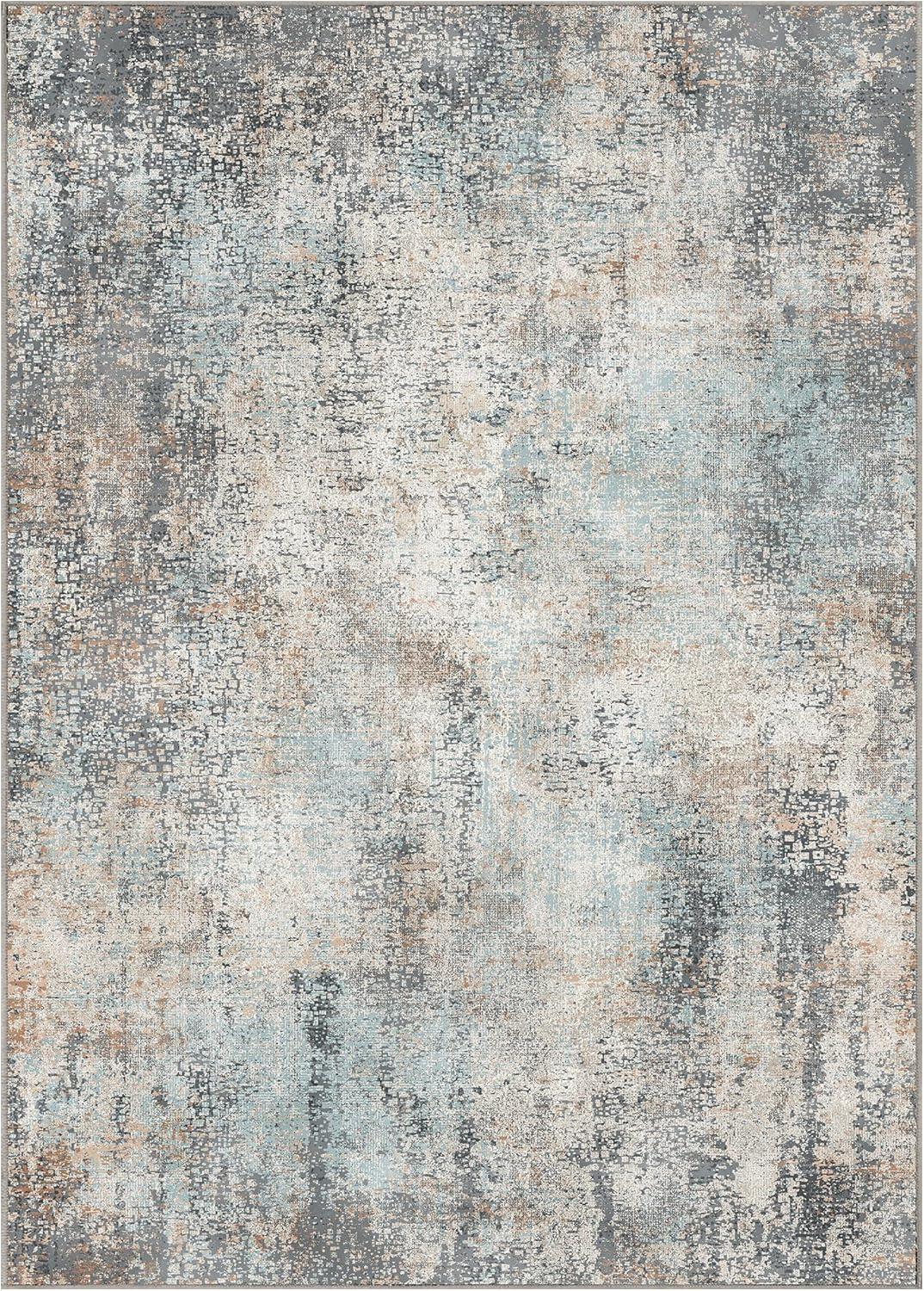 imageGENIMO 9x12 Area Rugs for Living Room Machine Washable Non Slip Rugs Low Pile Lightweight Print Rug for Bedroom Dining Room Home Office Vintage Brick RedLight Blue