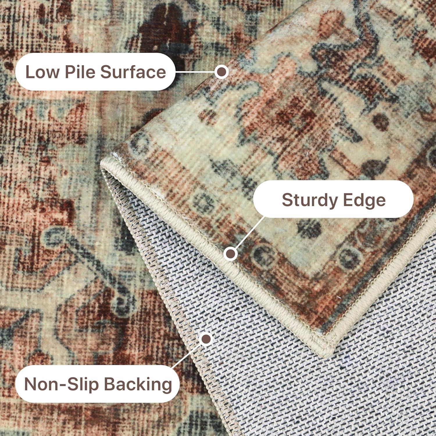 imageGENIMO 9x12 Area Rugs for Living Room Machine Washable Non Slip Rugs Low Pile Lightweight Print Rug for Bedroom Dining Room Home Office Vintage Brick RedDark Scarlet