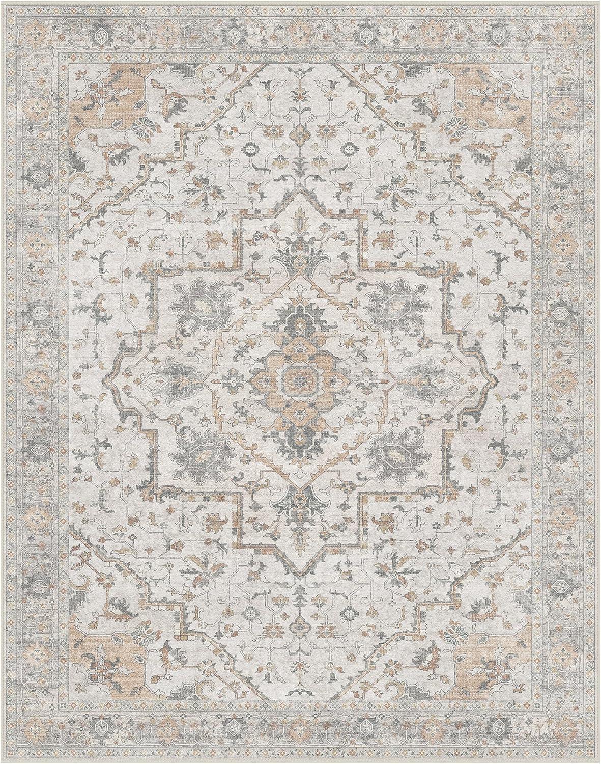 imageGENIMO 9x12 Area Rugs for Living Room Machine Washable Non Slip Rugs Low Pile Lightweight Print Rug for Bedroom Dining Room Home Office Vintage Brick RedGray Brown