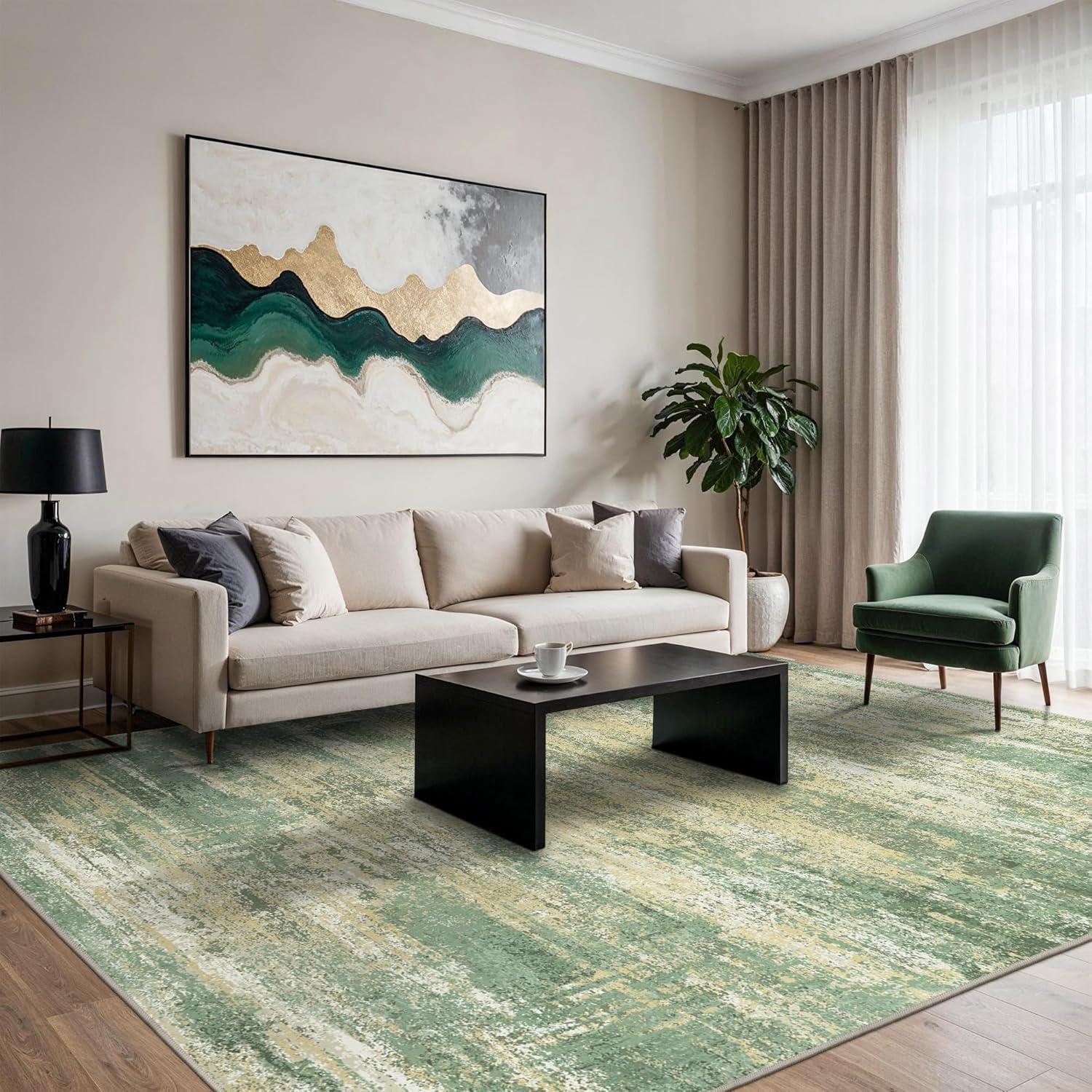 imageGENIMO 9x12 Area Rugs for Living Room Machine Washable Non Slip Rugs Low Pile Lightweight Print Rug for Bedroom Dining Room Home Office Vintage Brick RedDesert Dawn