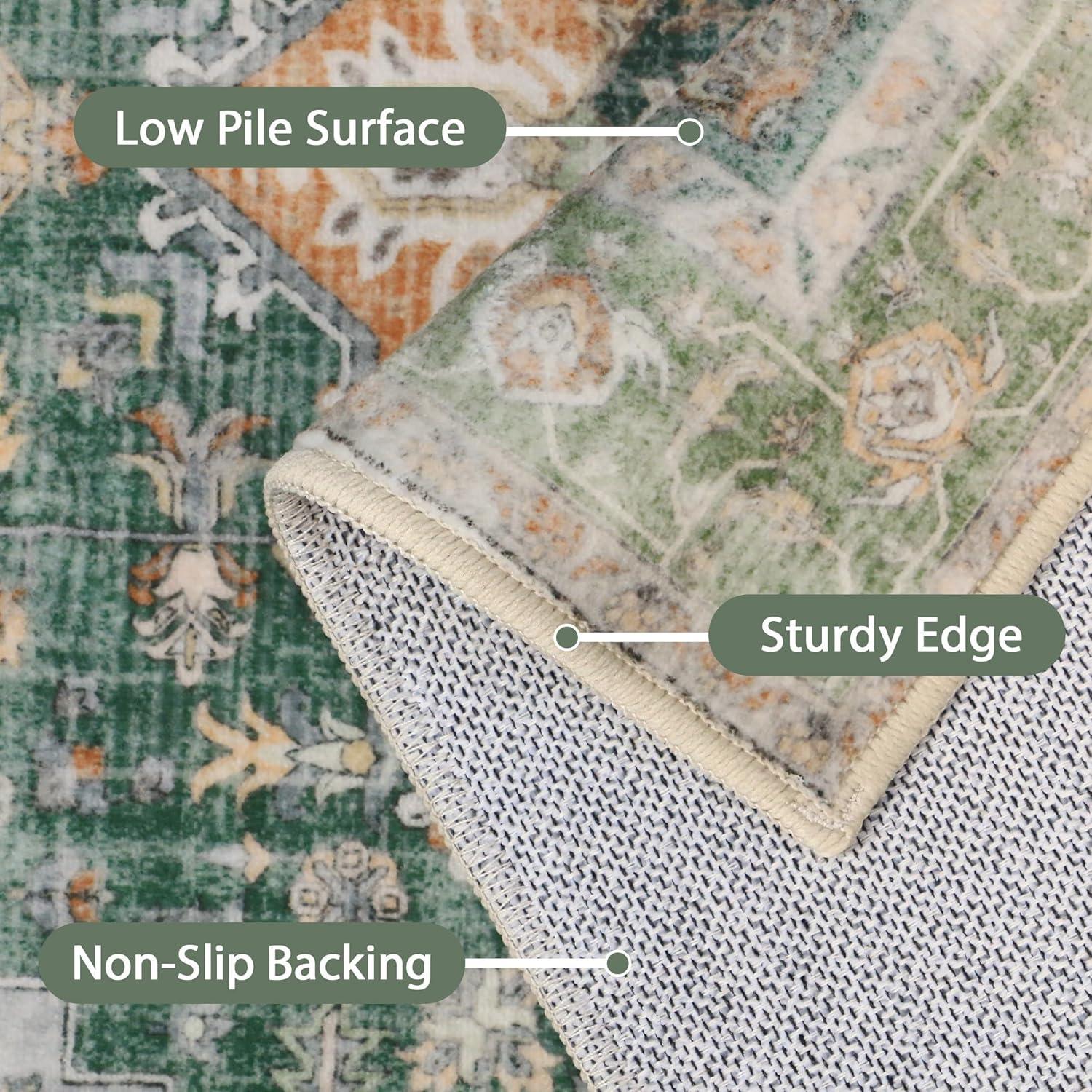 imageGENIMO 9x12 Area Rugs for Living Room Machine Washable Non Slip Rugs Low Pile Lightweight Print Rug for Bedroom Dining Room Home Office Vintage Brick RedSage Green