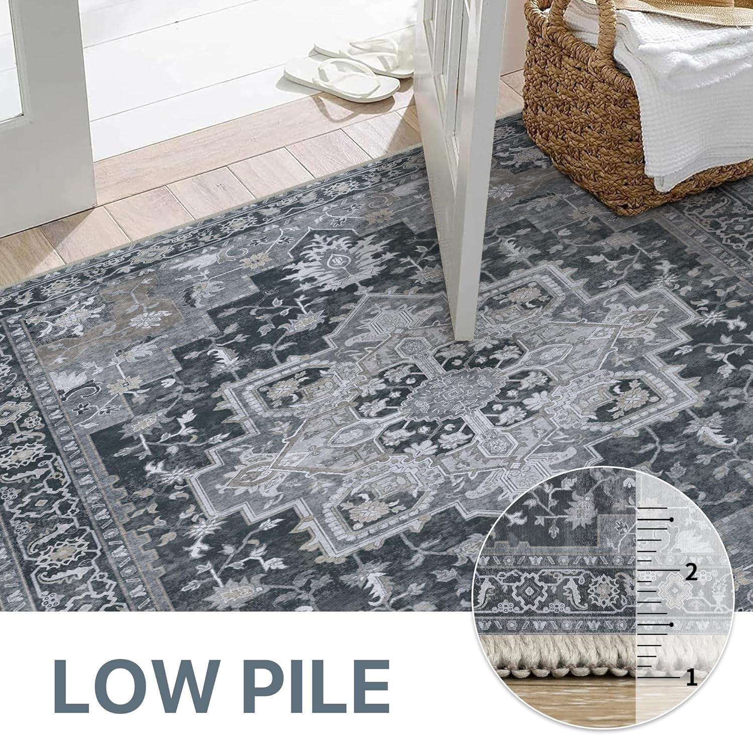 imageGENIMO 9x12 Area Rugs for Living Room Machine Washable Non Slip Rugs Low Pile Lightweight Print Rug for Bedroom Dining Room Home Office Vintage Brick RedDark Gray