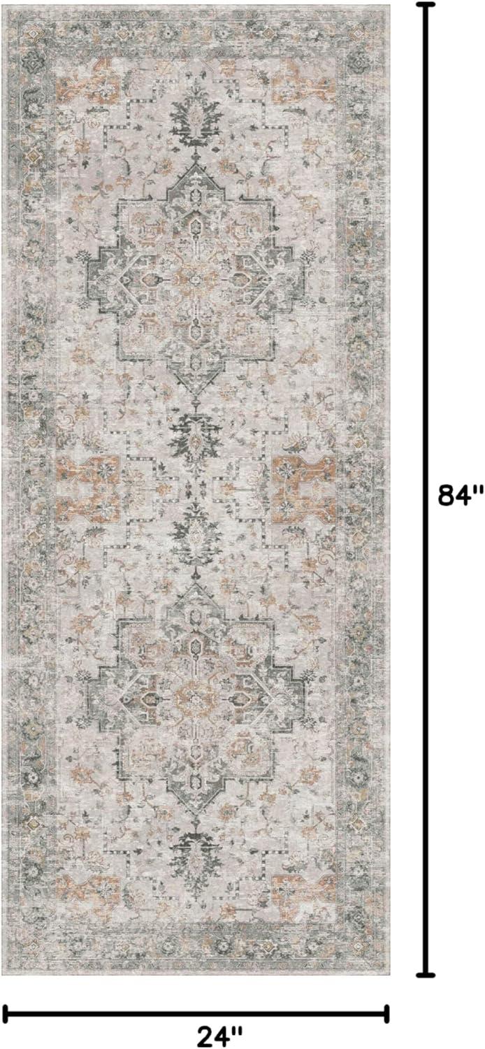 imageGENIMO 9x12 Area Rugs for Living Room Machine Washable Non Slip Rugs Low Pile Lightweight Print Rug for Bedroom Dining Room Home Office Vintage Brick RedTaupe