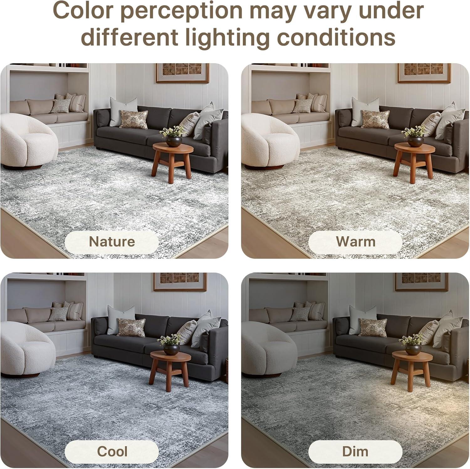 imageGENIMO 9x12 Area Rugs for Living Room Machine Washable Non Slip Rugs Low Pile Lightweight Print Rug for Bedroom Dining Room Home Office Vintage Brick RedGray Fog