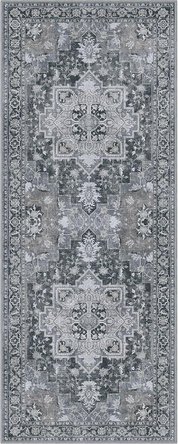 imageGENIMO 9x12 Area Rugs for Living Room Machine Washable Non Slip Rugs Low Pile Lightweight Print Rug for Bedroom Dining Room Home Office Vintage Brick RedDark Gray