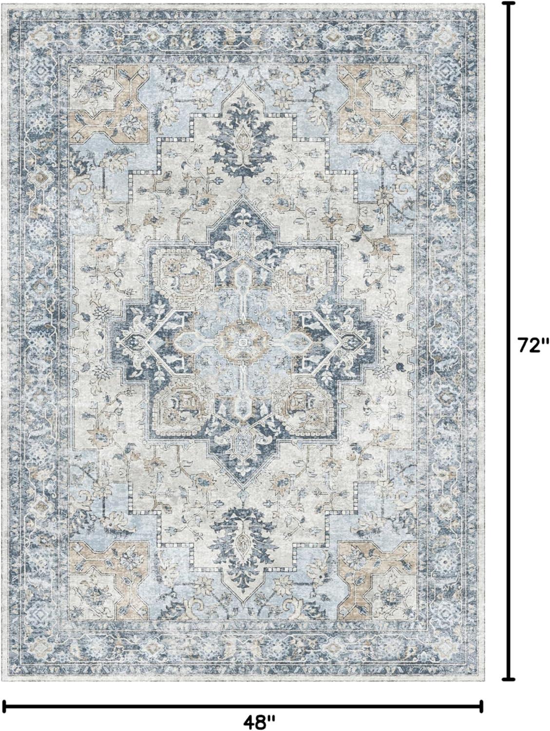 imageGENIMO 9x12 Area Rugs for Living Room Machine Washable Non Slip Rugs Low Pile Lightweight Print Rug for Bedroom Dining Room Home Office Vintage Brick RedBluegold