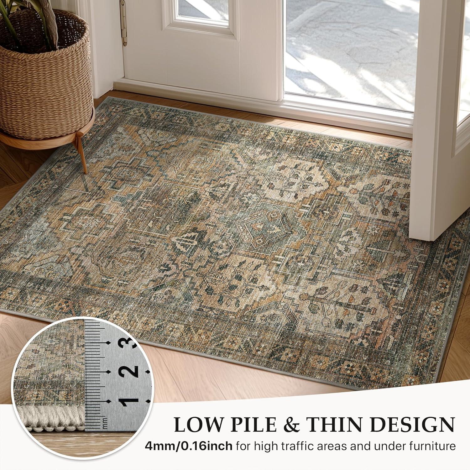 imageGENIMO 9x12 Area Rugs for Living Room Machine Washable Non Slip Rugs Low Pile Lightweight Print Rug for Bedroom Dining Room Home Office Vintage Brick RedWarm Taupe