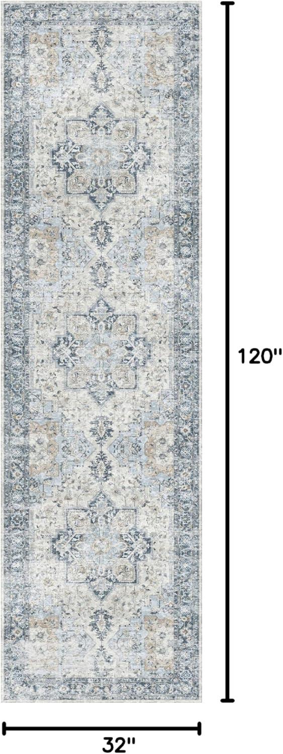 imageGENIMO 9x12 Area Rugs for Living Room Machine Washable Non Slip Rugs Low Pile Lightweight Print Rug for Bedroom Dining Room Home Office Vintage Brick RedBluegold