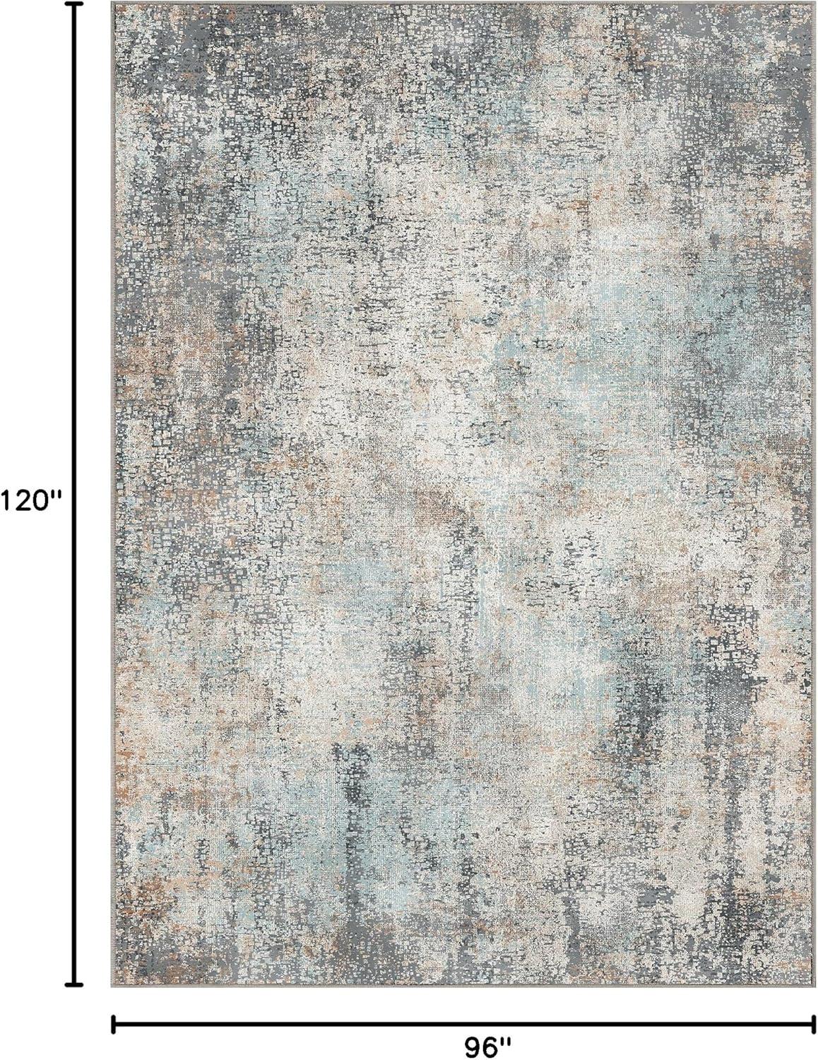 imageGENIMO 9x12 Area Rugs for Living Room Machine Washable Non Slip Rugs Low Pile Lightweight Print Rug for Bedroom Dining Room Home Office Vintage Brick RedLight Blue