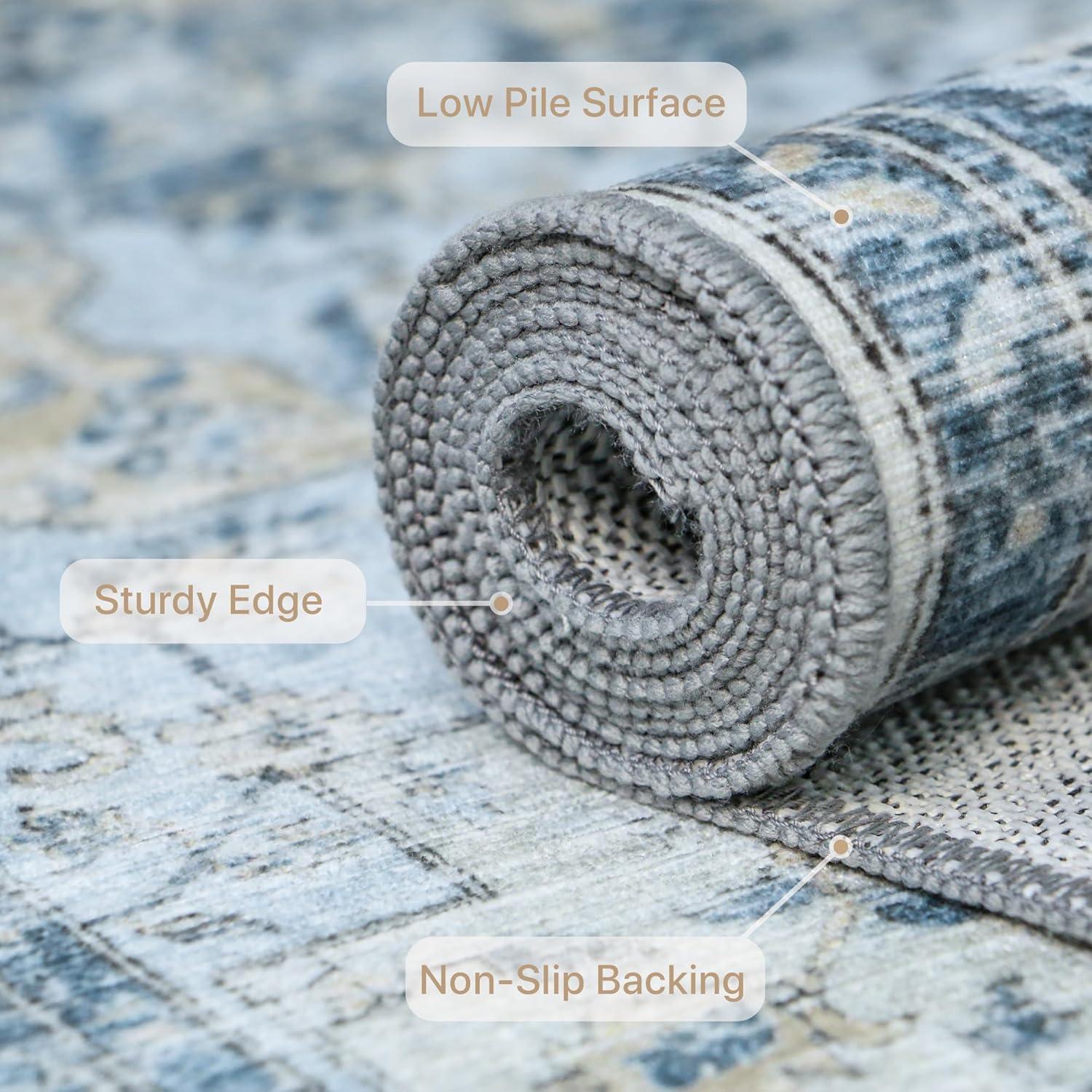 imageGENIMO 9x12 Area Rugs for Living Room Machine Washable Non Slip Rugs Low Pile Lightweight Print Rug for Bedroom Dining Room Home Office Vintage Brick RedBluegold
