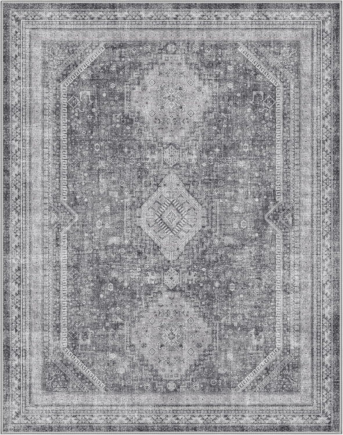 imageGENIMO 9x12 Area Rugs for Living Room Machine Washable Non Slip Rugs Low Pile Lightweight Print Rug for Bedroom Dining Room Home Office Vintage Brick RedArea Vintage Grey