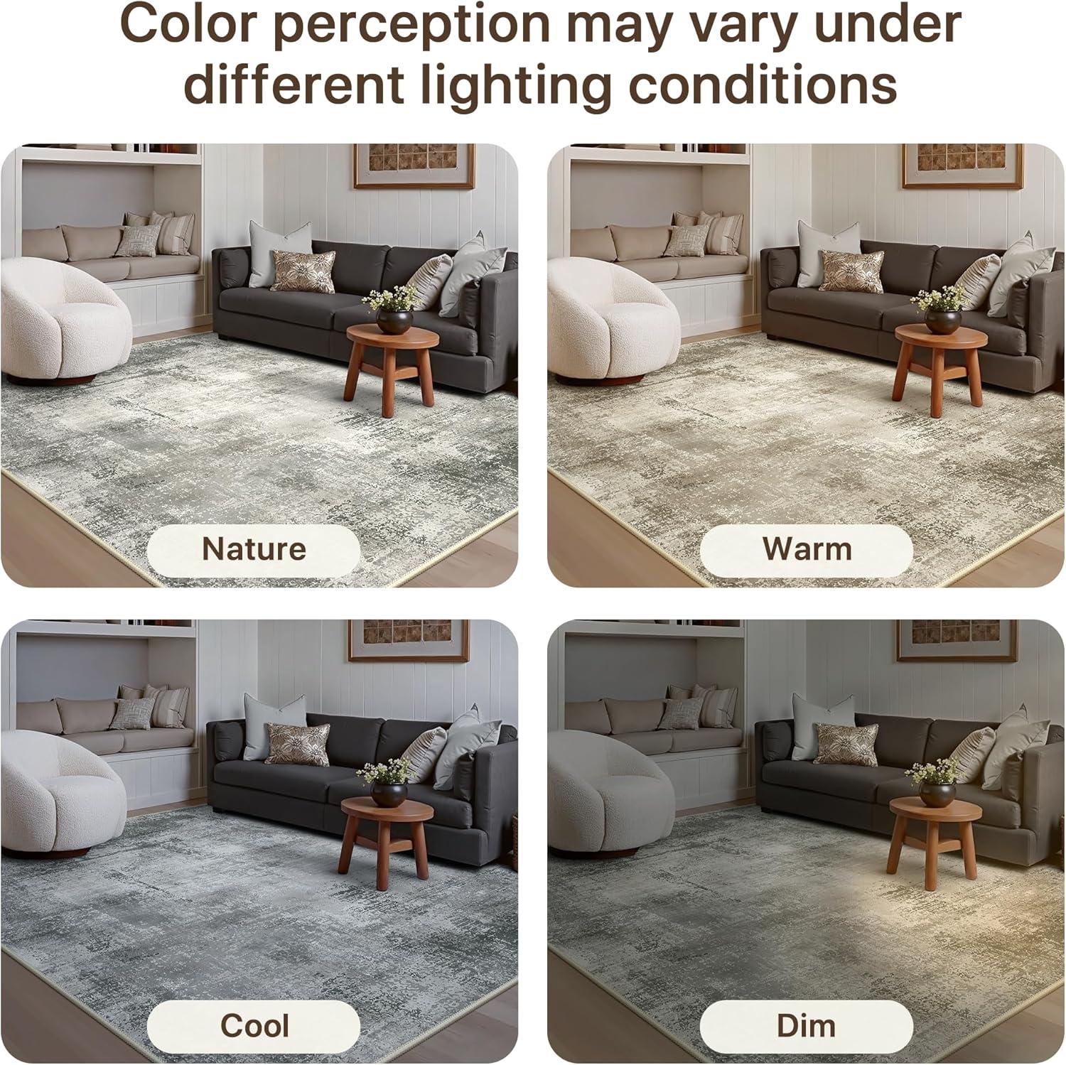 imageGENIMO 9x12 Area Rugs for Living Room Machine Washable Non Slip Rugs Low Pile Lightweight Print Rug for Bedroom Dining Room Home Office Vintage Brick RedDistressed Grey