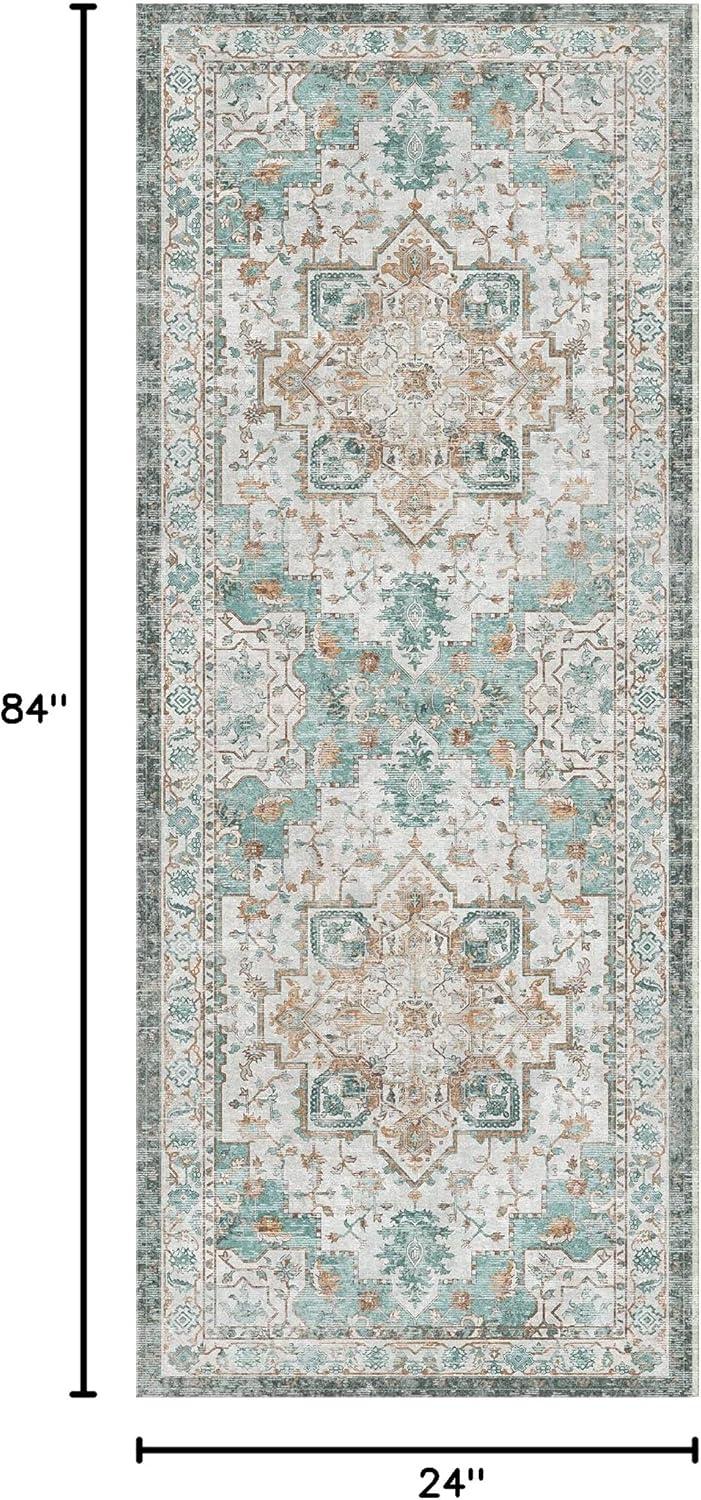 imageGENIMO 9x12 Area Rugs for Living Room Machine Washable Non Slip Rugs Low Pile Lightweight Print Rug for Bedroom Dining Room Home Office Vintage Brick RedCyan