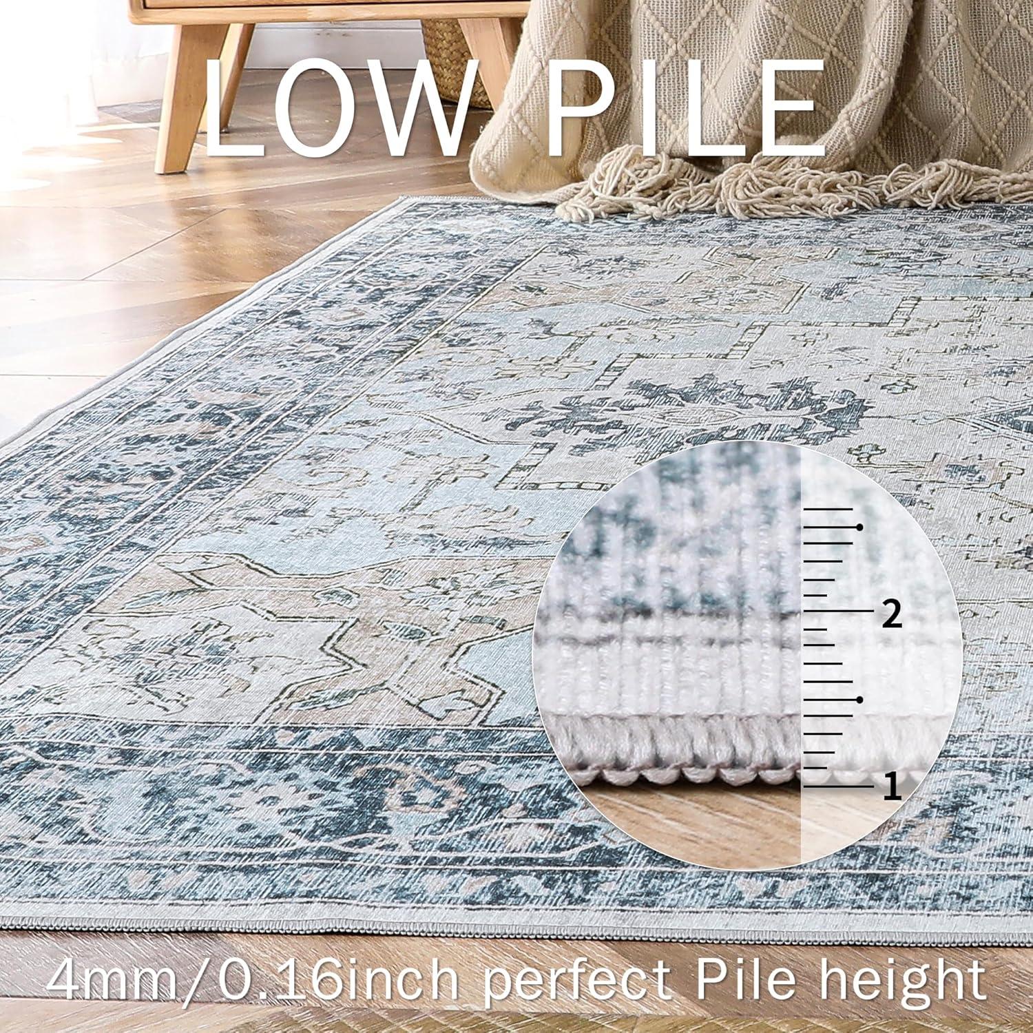 imageGENIMO 9x12 Area Rugs for Living Room Machine Washable Non Slip Rugs Low Pile Lightweight Print Rug for Bedroom Dining Room Home Office Vintage Brick RedBluegold