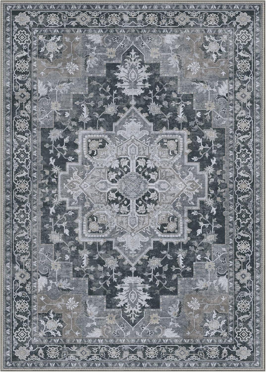 imageGENIMO 9x12 Area Rugs for Living Room Machine Washable Non Slip Rugs Low Pile Lightweight Print Rug for Bedroom Dining Room Home Office Vintage Brick RedDark Gray