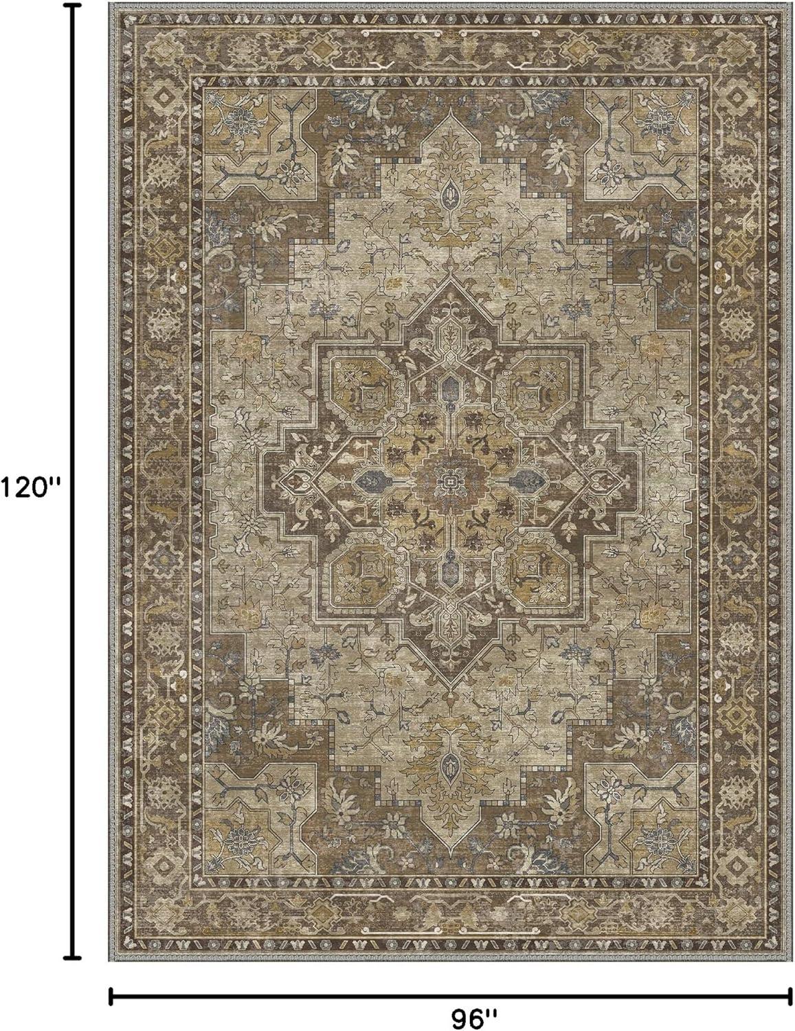 imageGENIMO 9x12 Area Rugs for Living Room Machine Washable Non Slip Rugs Low Pile Lightweight Print Rug for Bedroom Dining Room Home Office Vintage Brick RedRustic Brown