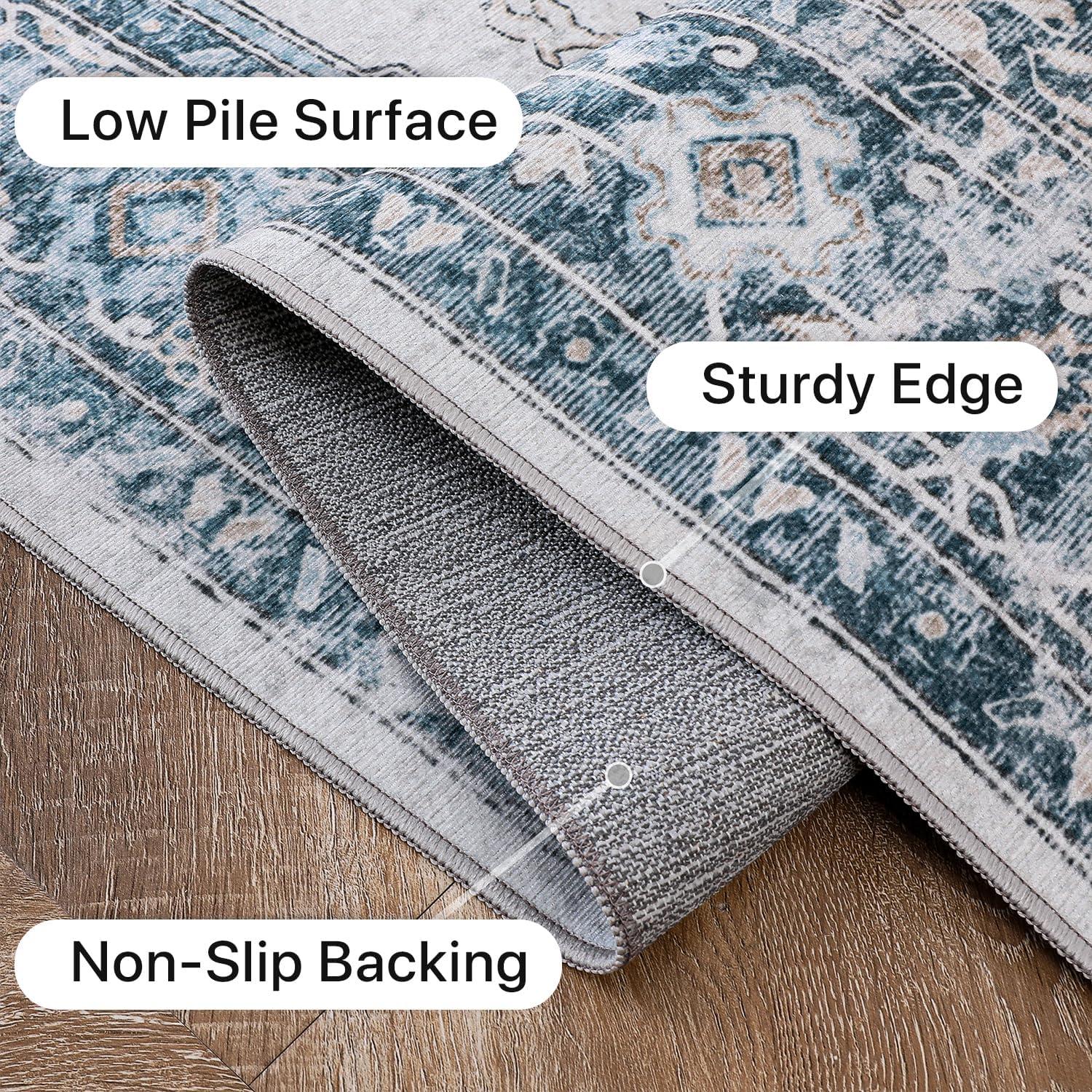 imageGENIMO 9x12 Area Rugs for Living Room Machine Washable Non Slip Rugs Low Pile Lightweight Print Rug for Bedroom Dining Room Home Office Vintage Brick RedBluegold