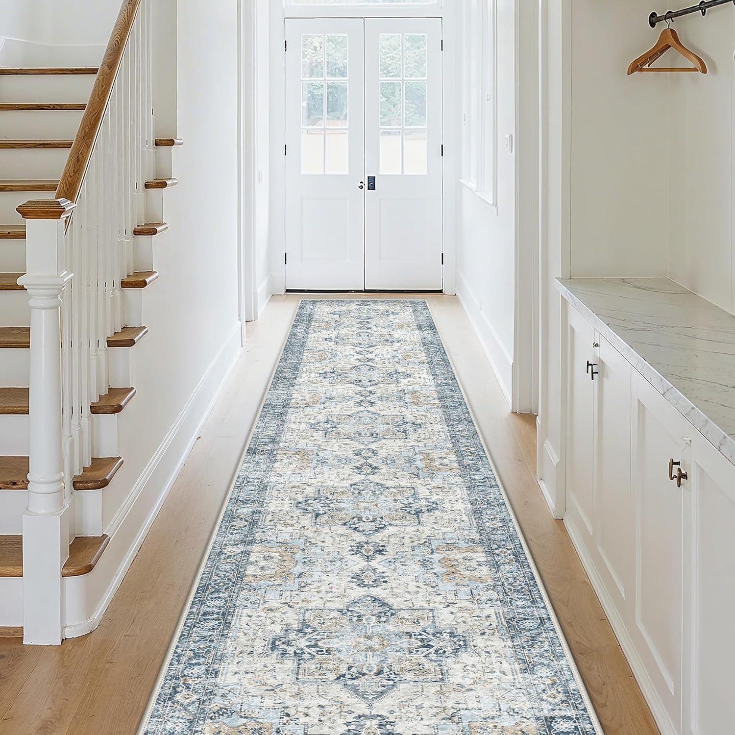 imageGENIMO 9x12 Area Rugs for Living Room Machine Washable Non Slip Rugs Low Pile Lightweight Print Rug for Bedroom Dining Room Home Office Vintage Brick RedBluegold
