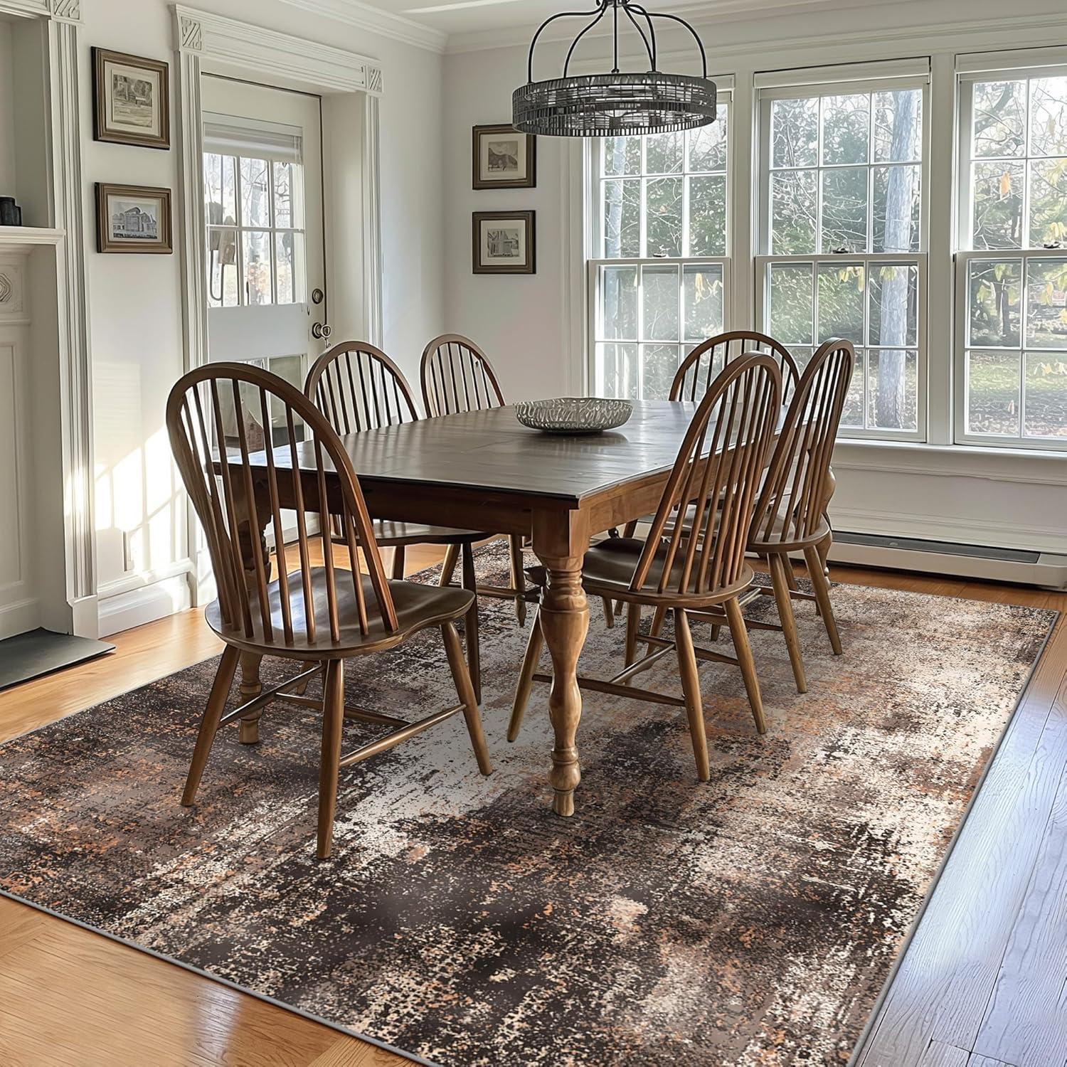 imageGENIMO 9x12 Area Rugs for Living Room Machine Washable Non Slip Rugs Low Pile Lightweight Print Rug for Bedroom Dining Room Home Office Vintage Brick RedBrown Orange