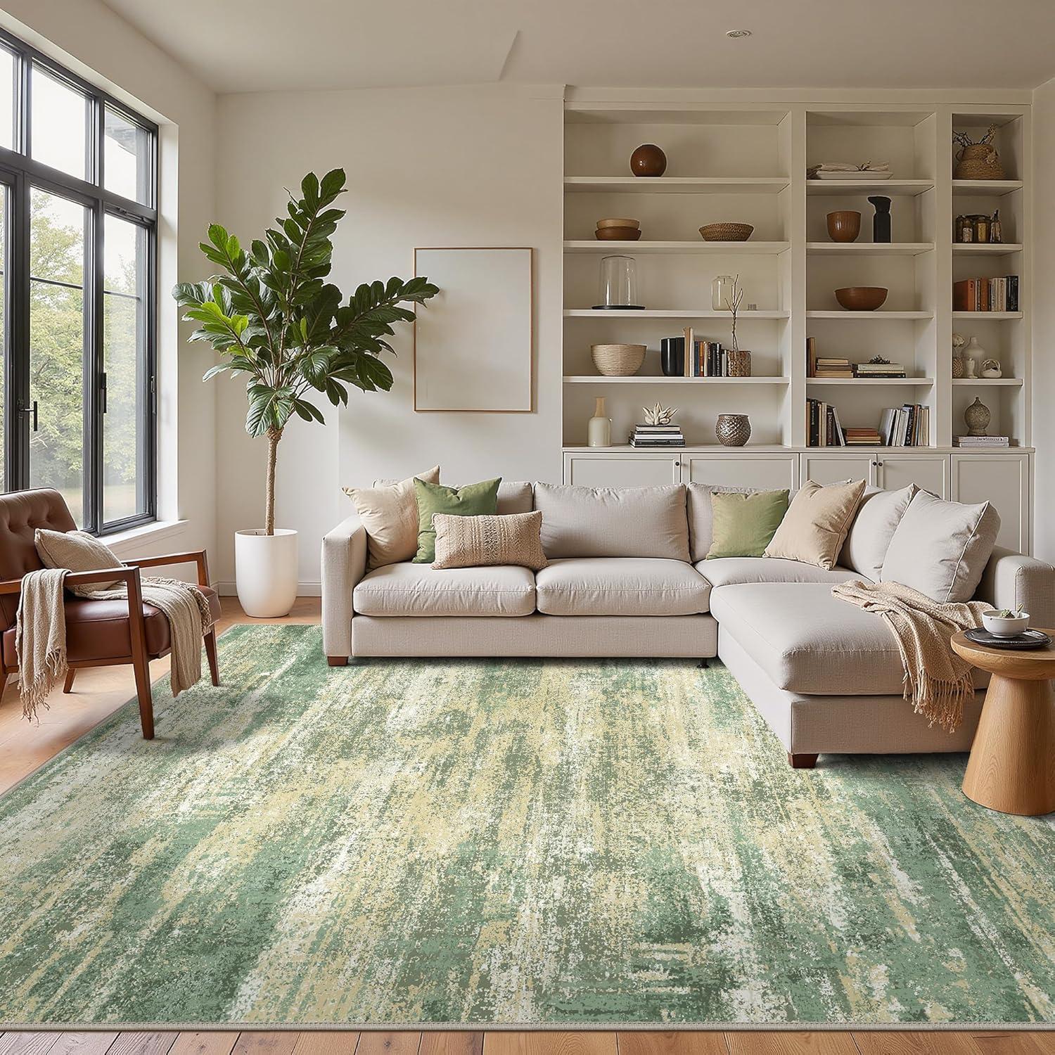 imageGENIMO 9x12 Area Rugs for Living Room Machine Washable Non Slip Rugs Low Pile Lightweight Print Rug for Bedroom Dining Room Home Office Vintage Brick RedDesert Dawn