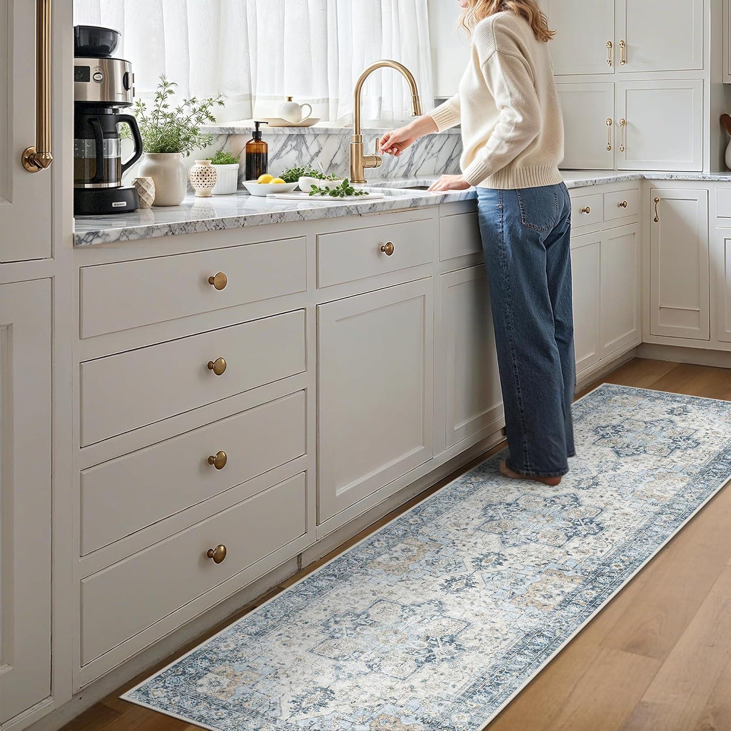 imageGENIMO 9x12 Area Rugs for Living Room Machine Washable Non Slip Rugs Low Pile Lightweight Print Rug for Bedroom Dining Room Home Office Vintage Brick RedBluegold