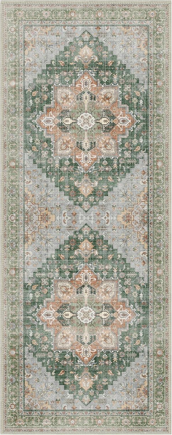 imageGENIMO 9x12 Area Rugs for Living Room Machine Washable Non Slip Rugs Low Pile Lightweight Print Rug for Bedroom Dining Room Home Office Vintage Brick RedSage Green