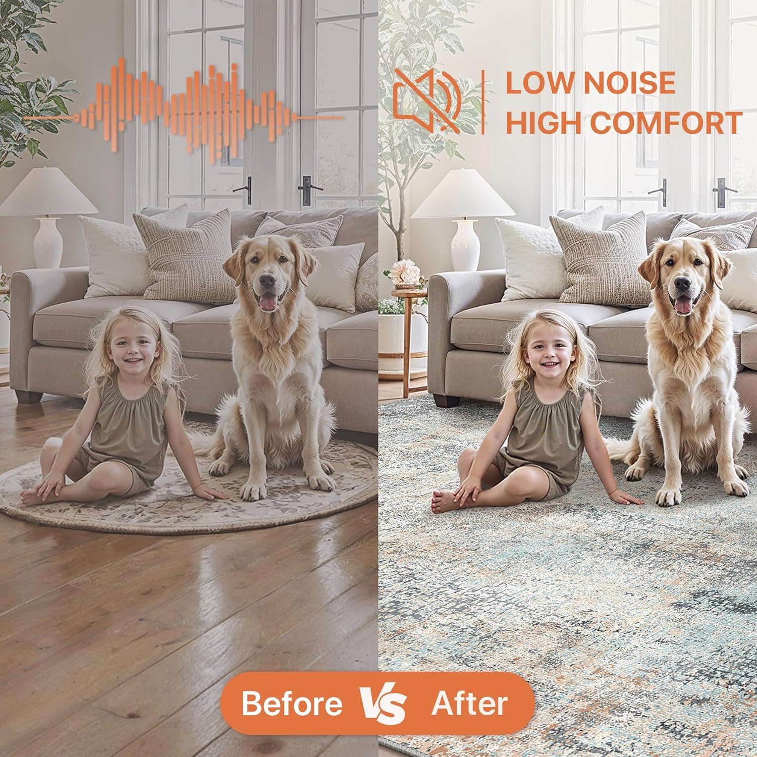 imageGENIMO 9x12 Area Rugs for Living Room Machine Washable Non Slip Rugs Low Pile Lightweight Print Rug for Bedroom Dining Room Home Office Vintage Brick RedLight Blue